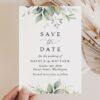 Greenery and Gold Save the Date, Wedding Stationery, Printable File, Edit Yourself, SH46