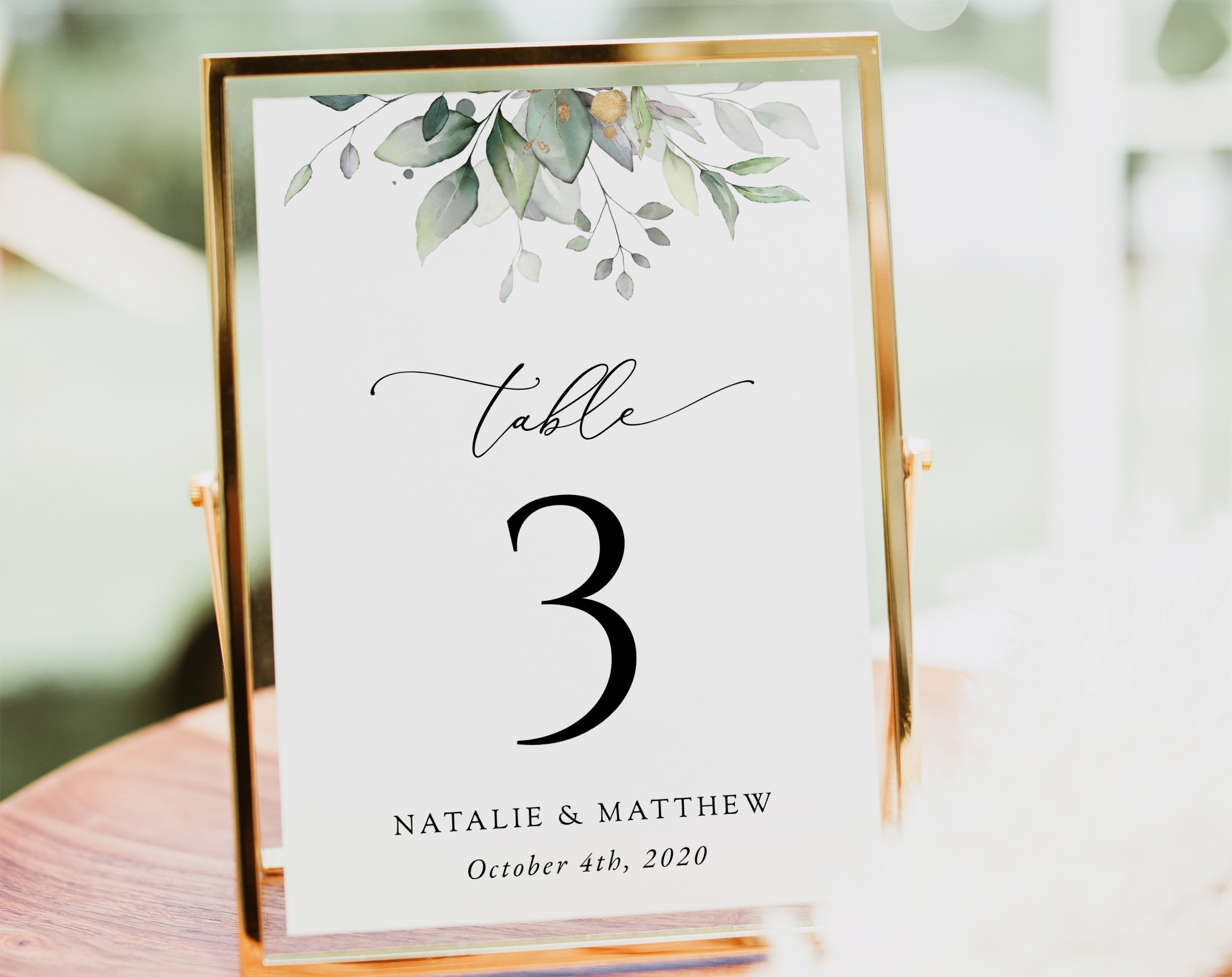 Greenery and Gold Table Number Sign, Wedding Sign, Printable File, Edit Yourself, SH46 Greenery and Gold Table Number Sign, Wedding Sign, Printable File, Edit Yourself, SH46