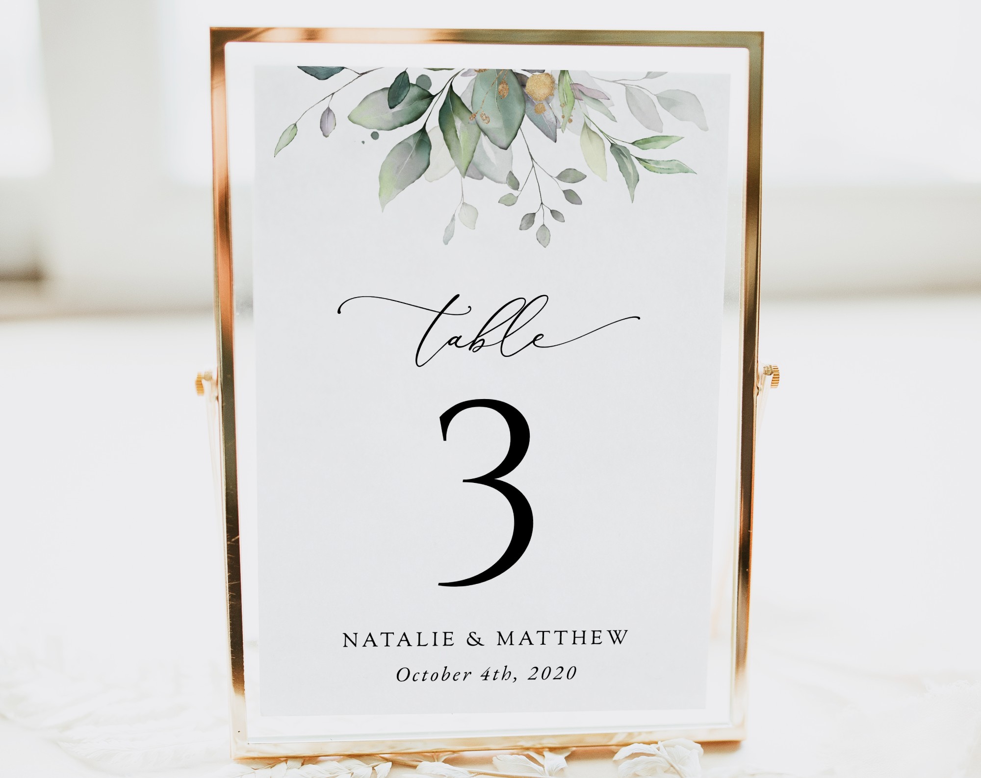 Greenery and Gold Table Number Sign, Wedding Sign, Printable File, Edit Yourself, SH46 Greenery and Gold Table Number Sign, Wedding Sign, Printable File, Edit Yourself, SH46
