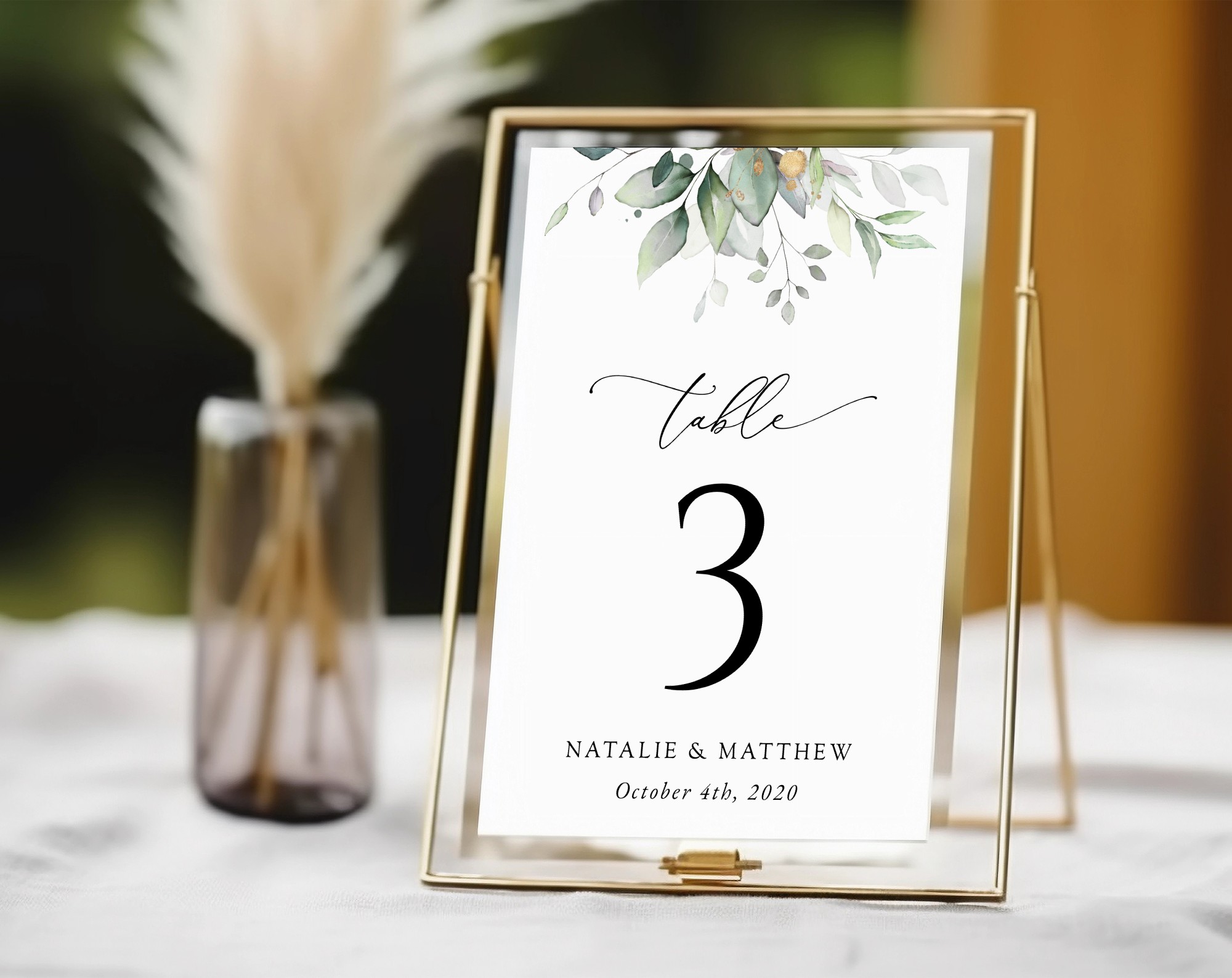 Greenery and Gold Table Number Sign, Wedding Sign, Printable File, Edit Yourself, SH46 Greenery and Gold Table Number Sign, Wedding Sign, Printable File, Edit Yourself, SH46