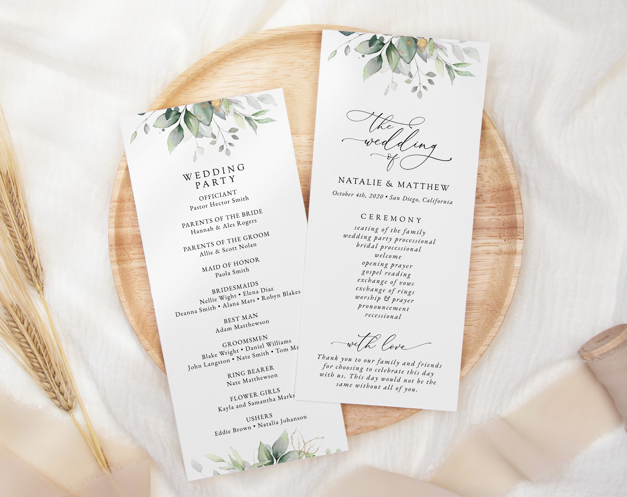 Greenery and Gold Wedding Program, Wedding Stationery, Printable File, Edit Yourself, SH46 Greenery and Gold Wedding Program, Wedding Stationery, Printable File, Edit Yourself, SH46