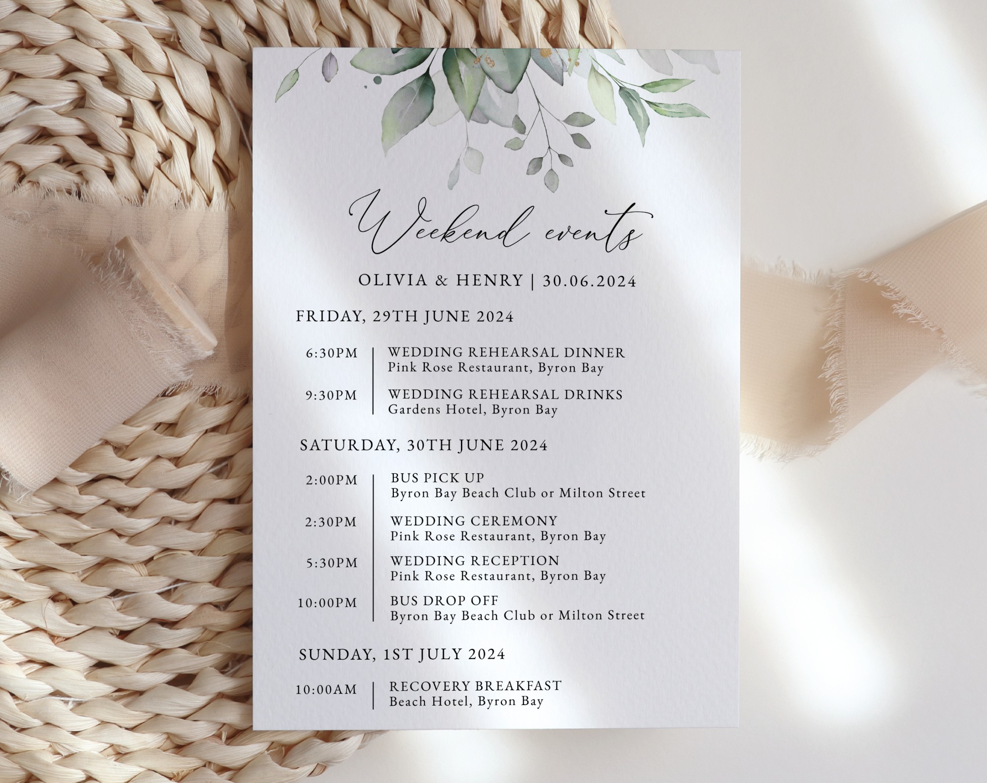 Greenery and Gold Wedding Timeline, Wedding Stationery, Printable File, Edit Yourself, SH46 Greenery and Gold Wedding Timeline, Wedding Stationery, Printable File, Edit Yourself, SH46