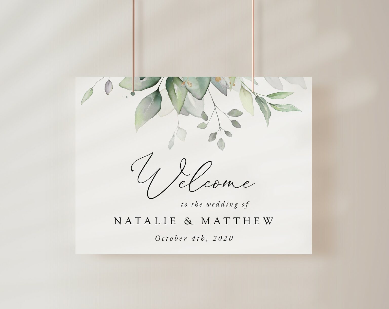 Greenery and Gold Welcome Sign - Wedding Sign