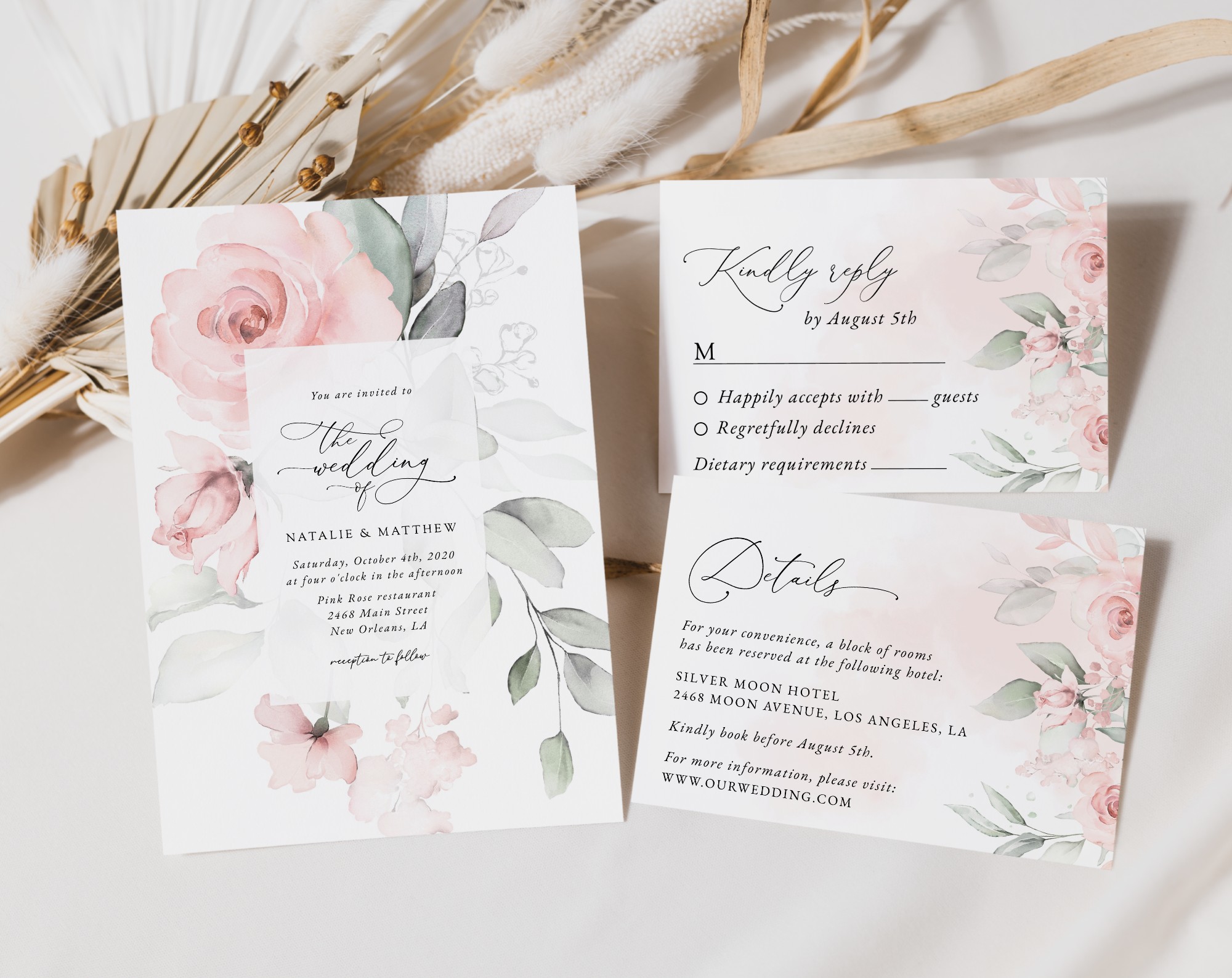 Blush Pink Flowers Wedding Invitation Set, Wedding Stationery, Printable File, Edit Yourself, SH47 Blush Pink Flowers Wedding Invitation Set, Wedding Stationery, Printable File, Edit Yourself, SH47