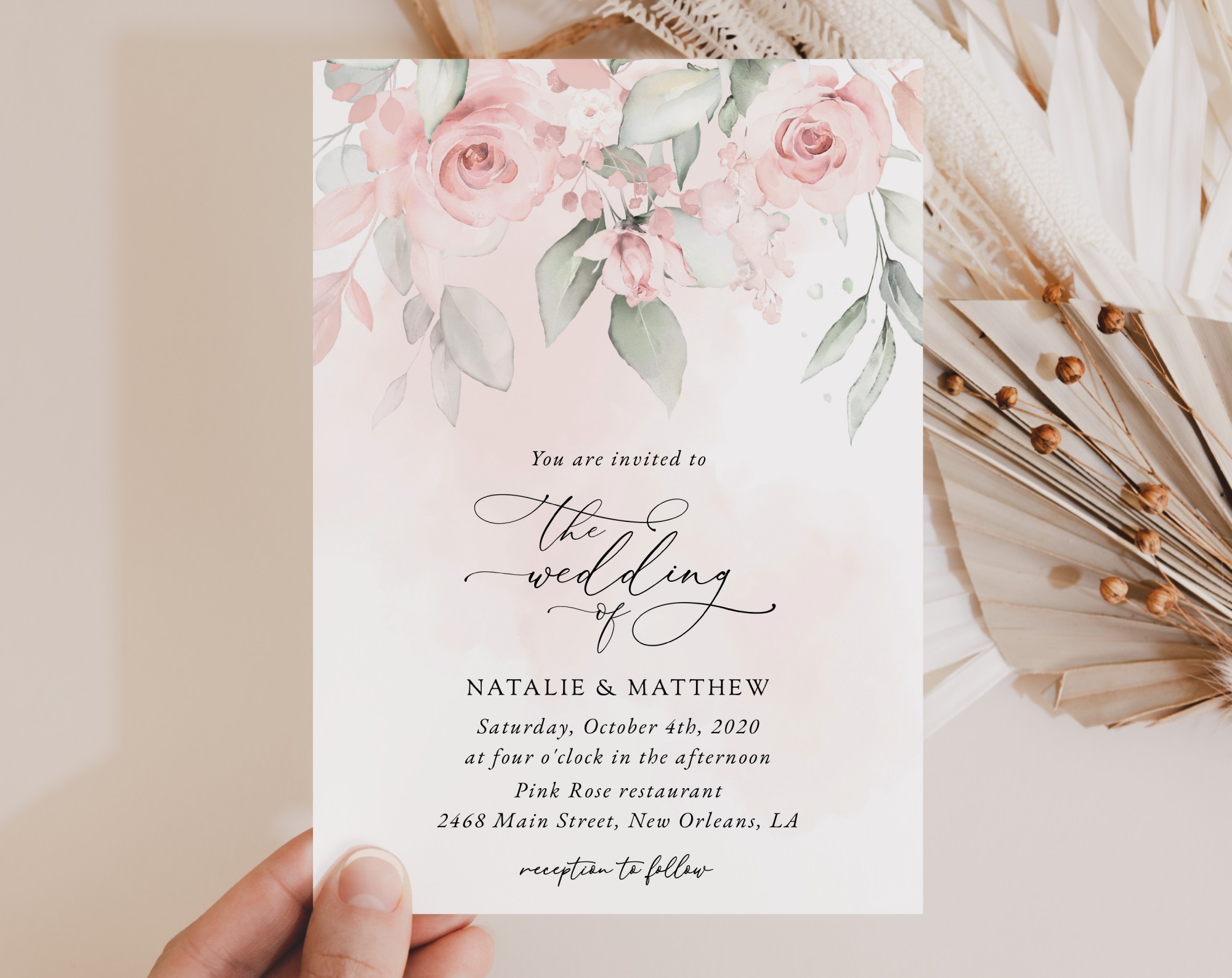 Blush Pink Flowers Wedding Invitation Suite, Wedding Stationery, Printable File, Edit Yourself, SH47 Blush Pink Flowers Wedding Invitation Suite, Wedding Stationery, Printable File, Edit Yourself, SH47
