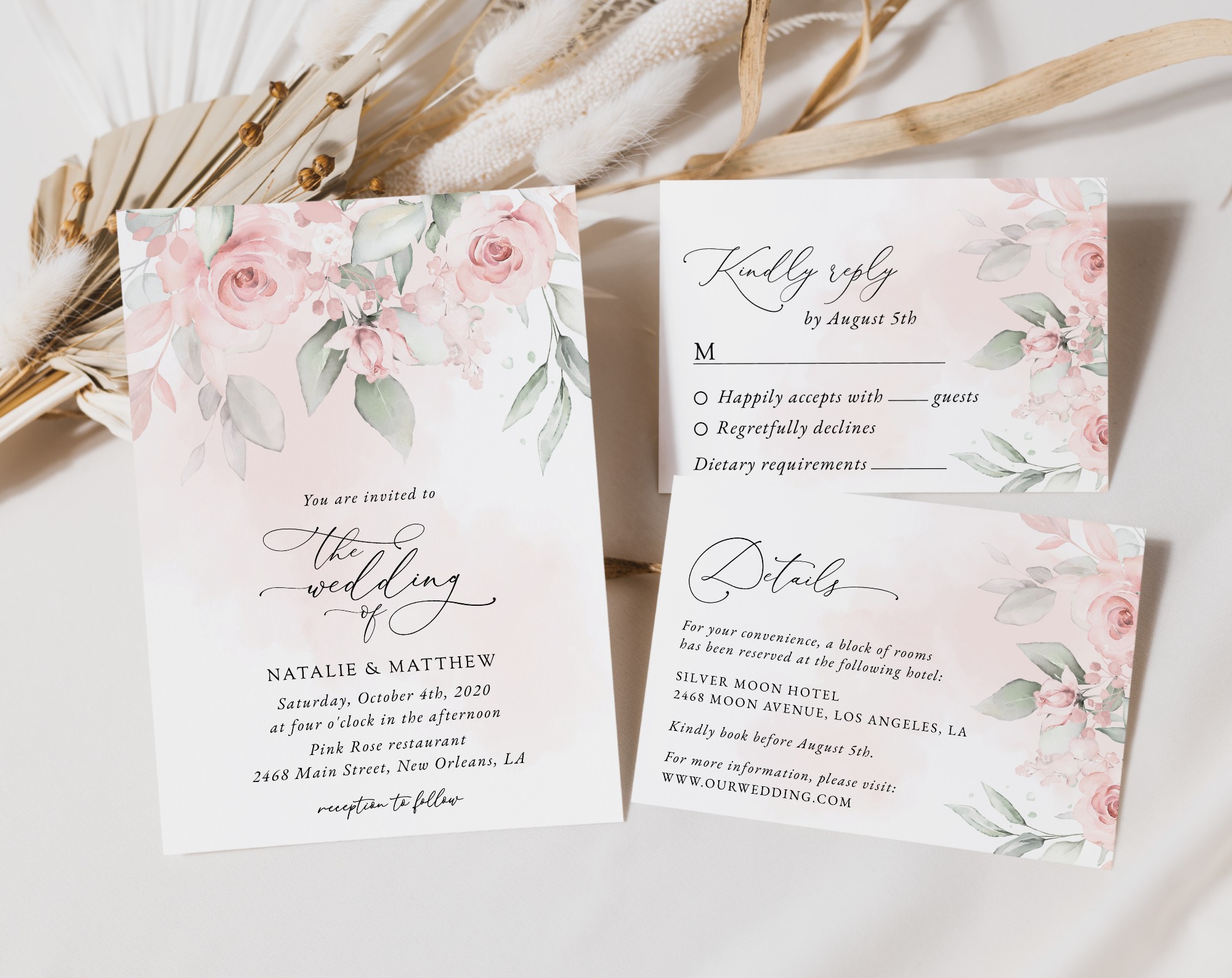Blush Pink Flowers Wedding Invitation Suite, Wedding Stationery, Printable File, Edit Yourself, SH47 Blush Pink Flowers Wedding Invitation Suite, Wedding Stationery, Printable File, Edit Yourself, SH47