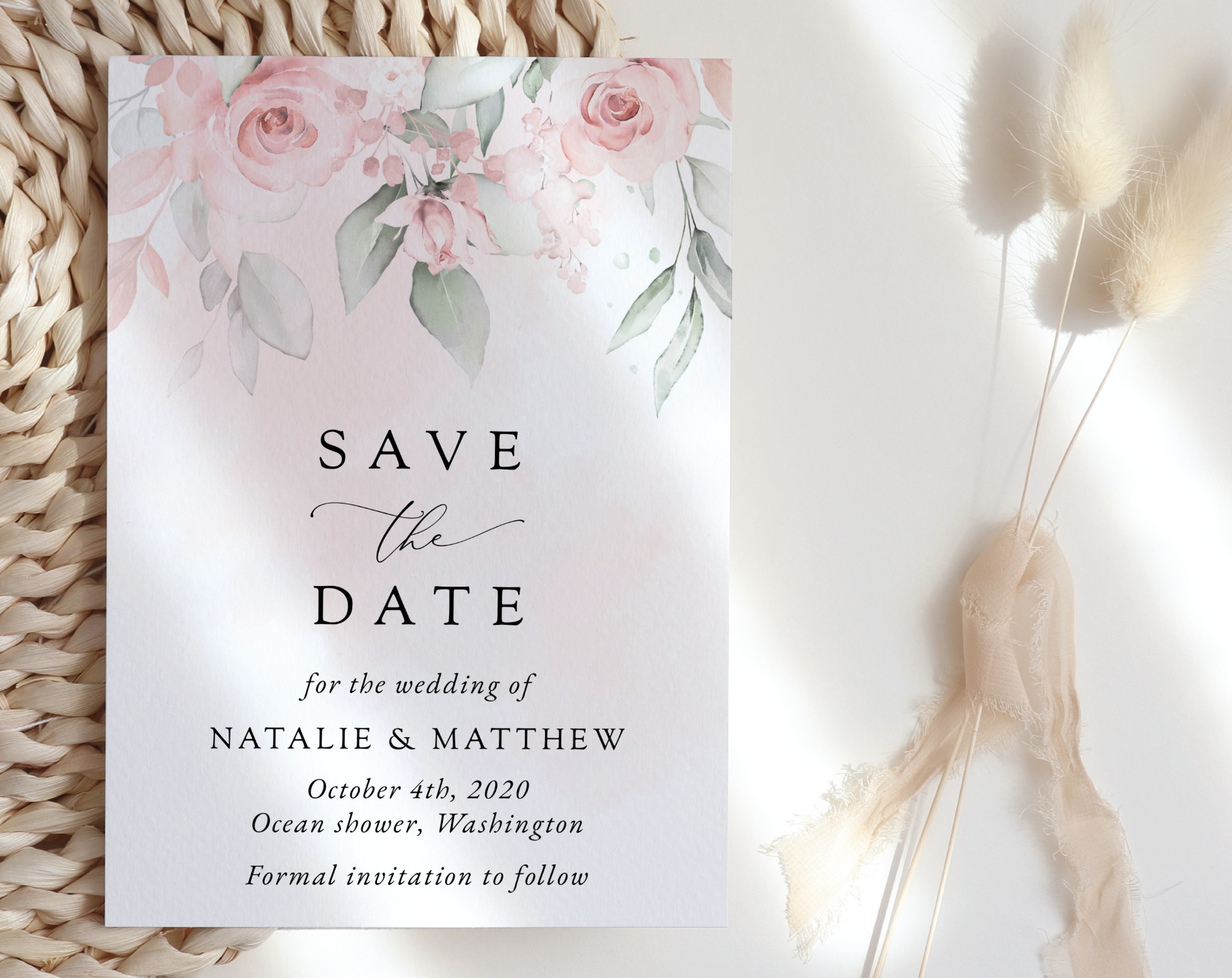Blush Pink Flowers Save the Date, Wedding Stationery, Printable File, Edit Yourself, SH47 Blush Pink Flowers Save the Date, Wedding Stationery, Printable File, Edit Yourself, SH47