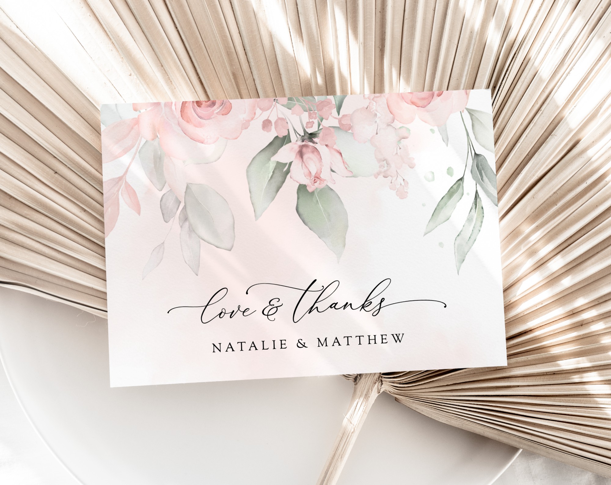 Blush Pink Flowers Thank You Card, Wedding Stationery, Printable File, Edit Yourself, SH47 Blush Pink Flowers Thank You Card, Wedding Stationery, Printable File, Edit Yourself, SH47