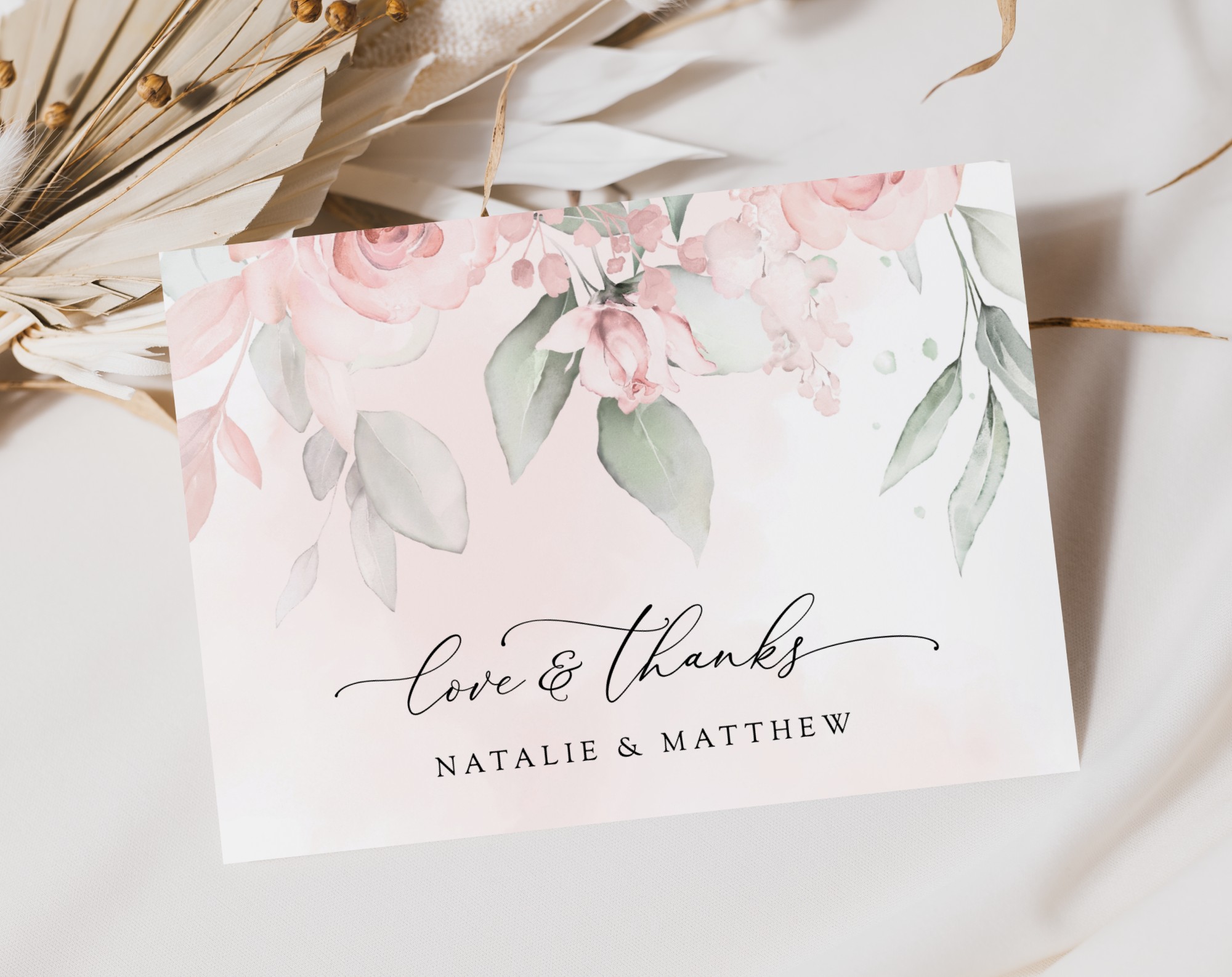 Blush Pink Flowers Thank You Card, Wedding Stationery, Printable File, Edit Yourself, SH47 Blush Pink Flowers Thank You Card, Wedding Stationery, Printable File, Edit Yourself, SH47