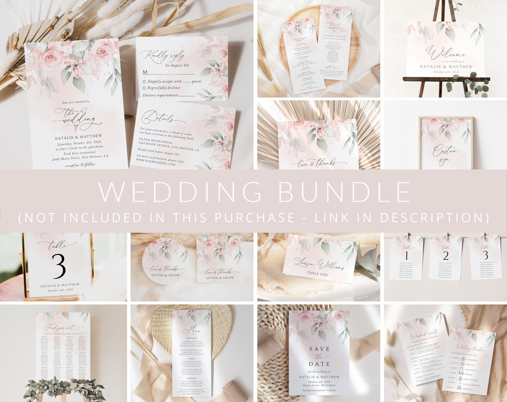 Blush Pink Flowers Wedding Timeline - Itinerary - Order Of Events