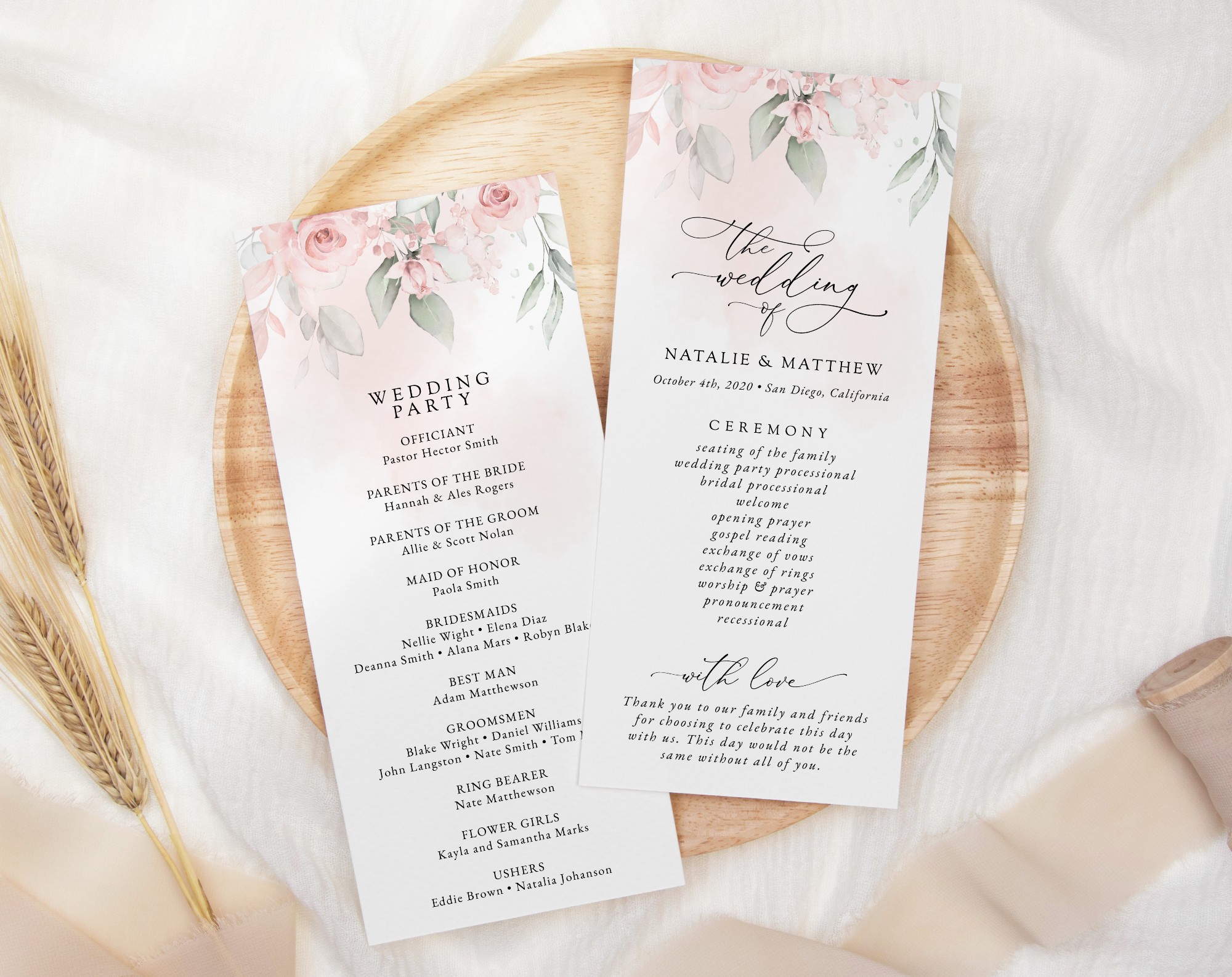 Blush Pink Flowers Wedding Program, Wedding Stationery, Printable File, Edit Yourself, SH47 Blush Pink Flowers Wedding Program, Wedding Stationery, Printable File, Edit Yourself, SH47