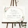 Pink Flowers Order of Events Sign, Welcome Sign, Printable File, Edit Yourself, SH48