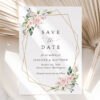 Pink Flowers Save the Date, Wedding Stationery, Printable File, Edit Yourself, SH48