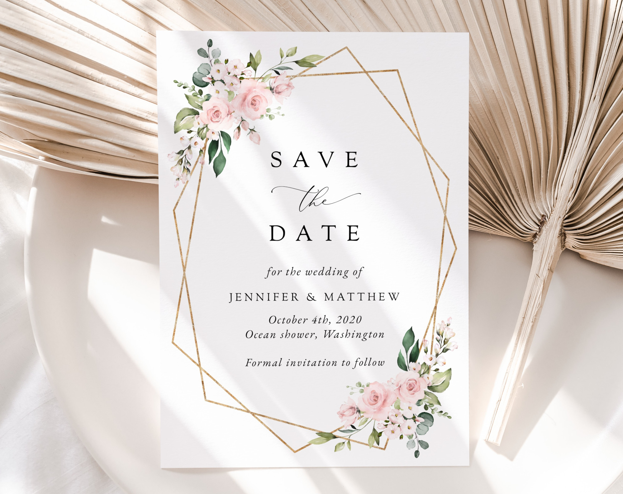 Pink Flowers Save the Date, Wedding Stationery, Printable File, Edit Yourself, SH48