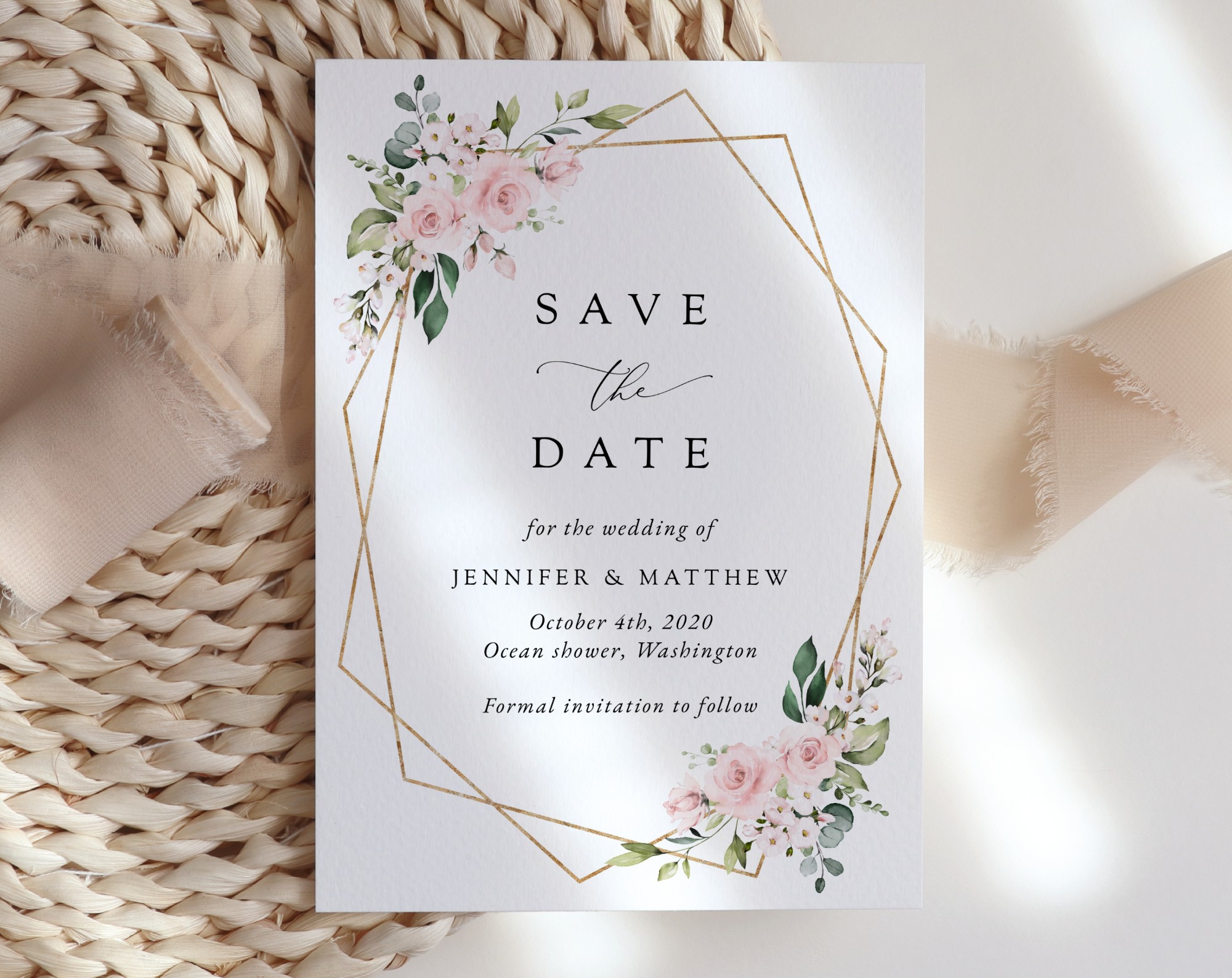 Pink Flowers Save the Date, Wedding Stationery, Printable File, Edit Yourself, SH48