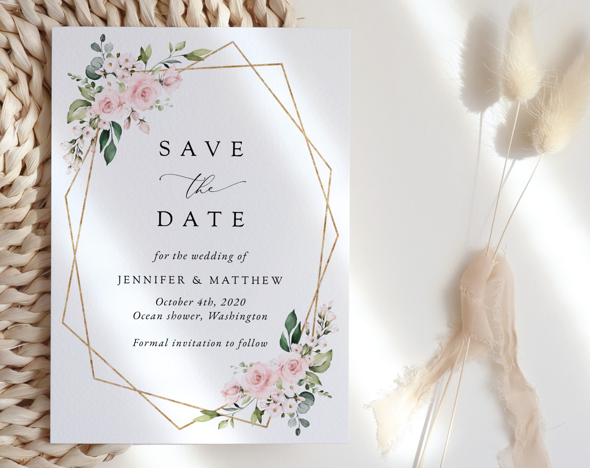Pink Flowers Save the Date, Wedding Stationery, Printable File, Edit Yourself, SH48
