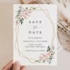 Pink Flowers Save the Date, Wedding Stationery, Printable File, Edit Yourself, SH48