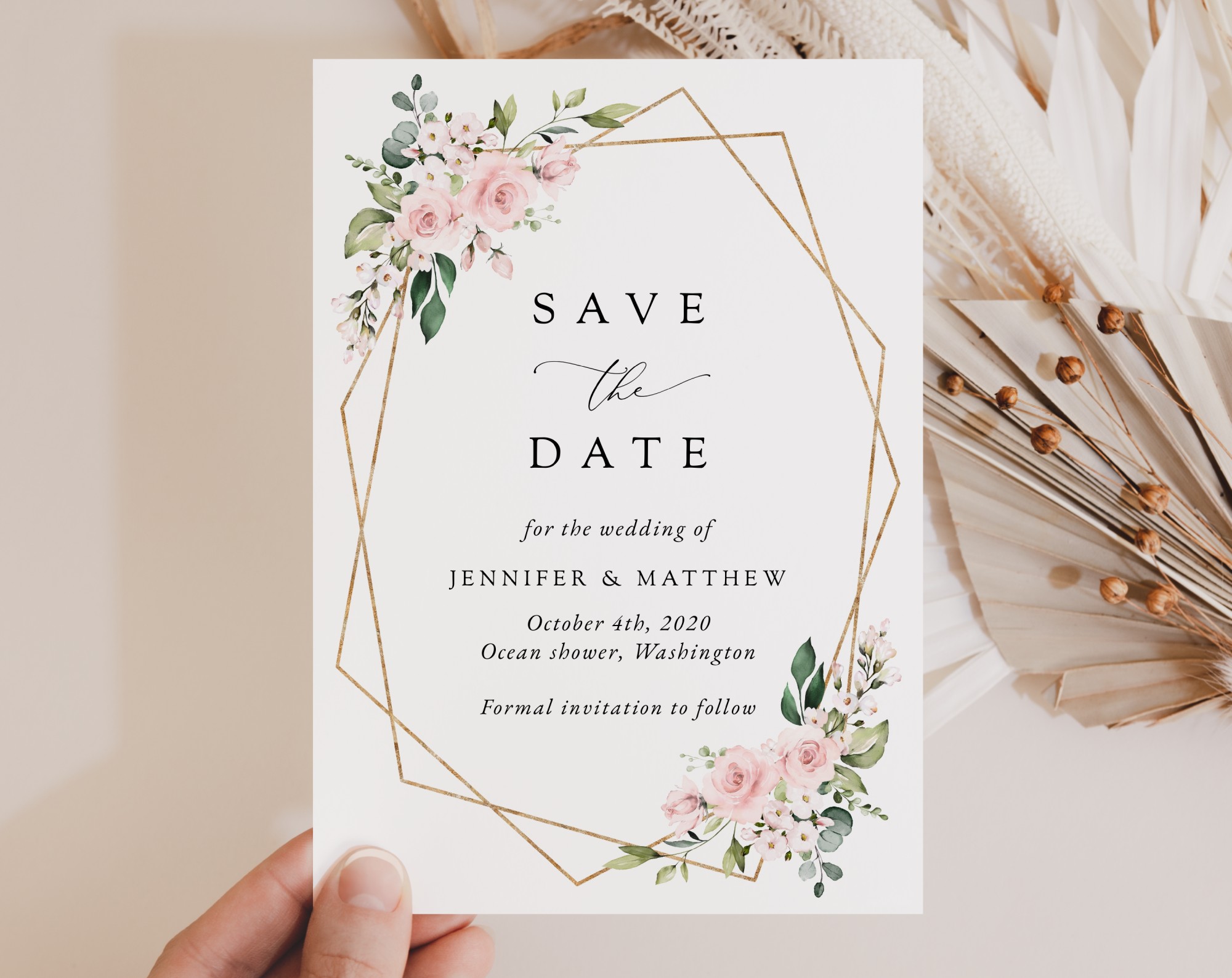 Pink Flowers Save the Date, Wedding Stationery, Printable File, Edit Yourself, SH48