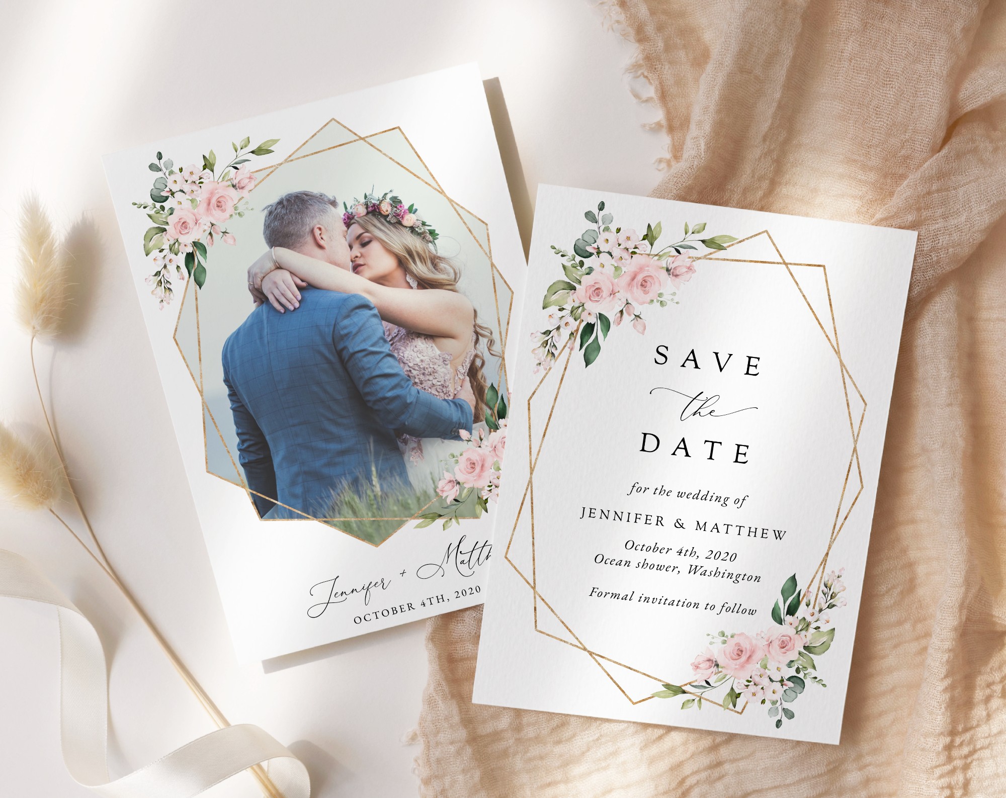 Pink Flowers Save the Date, Wedding Stationery, Printable File, Edit Yourself, SH48