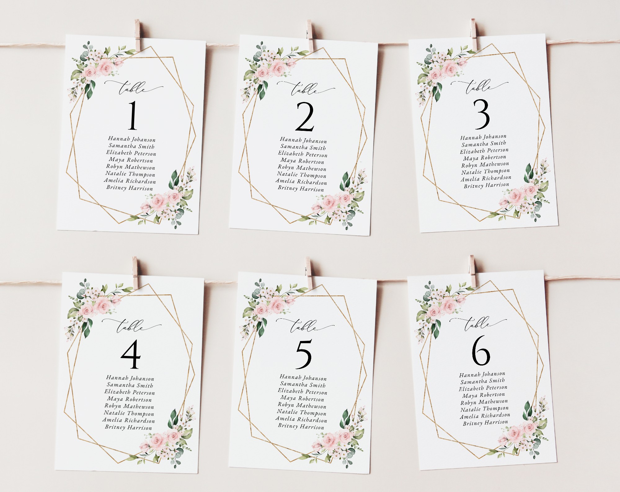 Pink Flowers Seating Cards, Wedding Stationery, Printable File, Edit Yourself, SH48