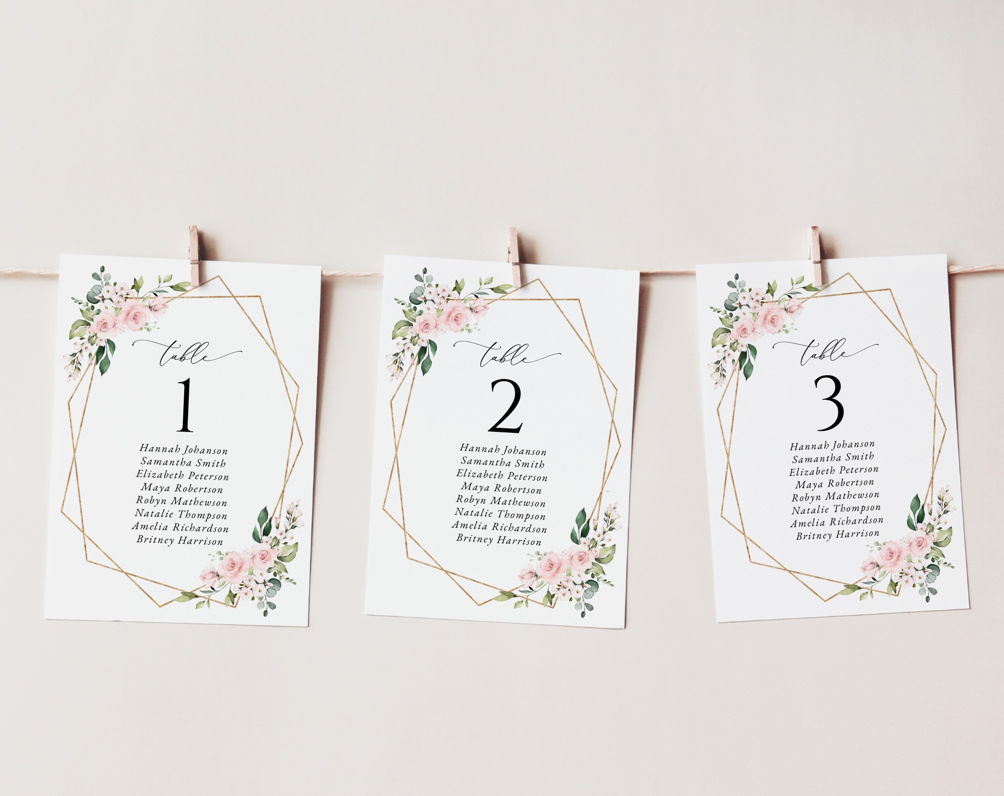Pink Flowers Seating Cards, Wedding Stationery, Printable File, Edit Yourself, SH48
