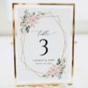Pink Flowers Table Number Sign, Wedding Sign, Printable File, Edit Yourself, SH48