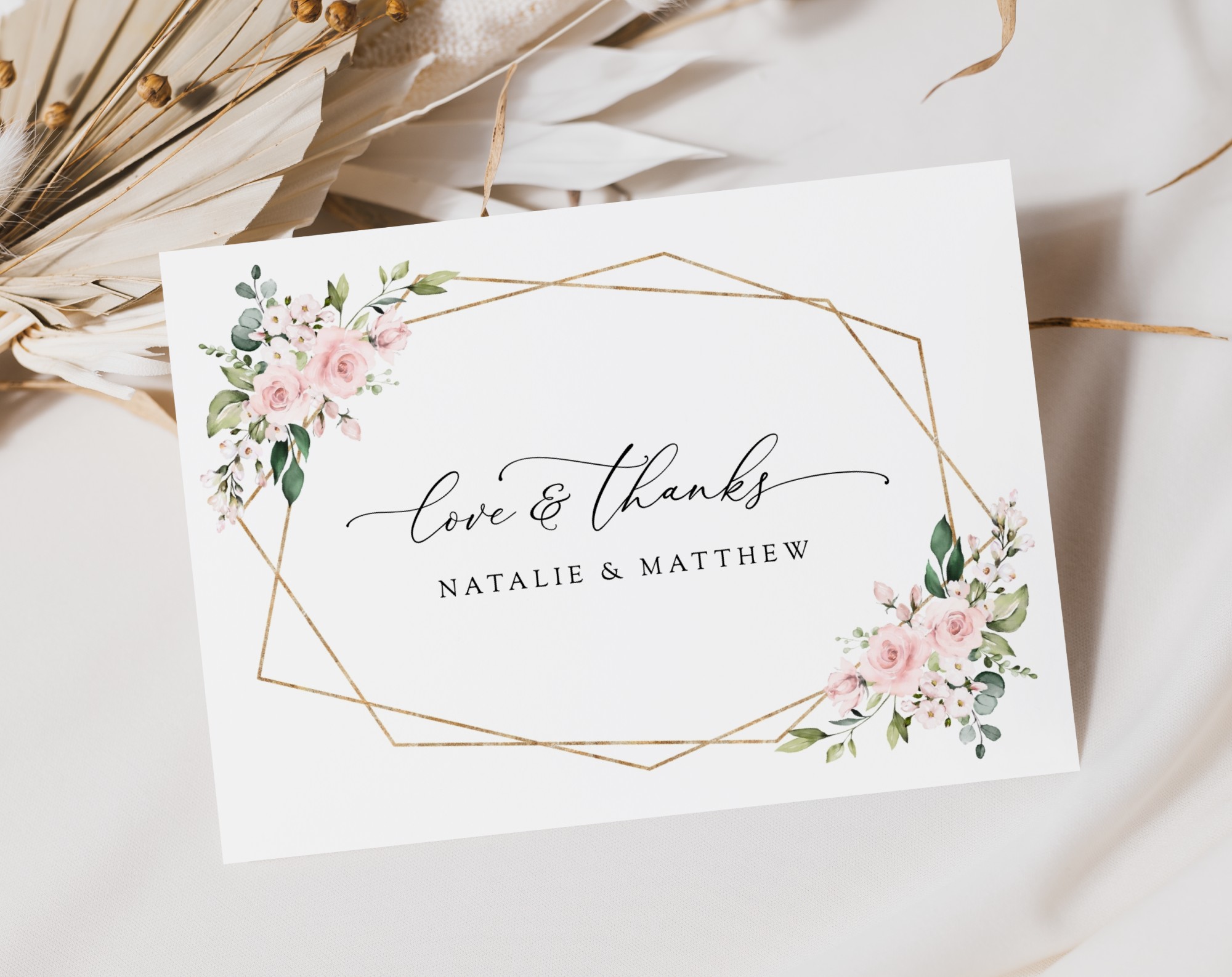 Pink Flowers Thank You Card, Wedding Stationery, Printable File, Edit Yourself, SH48 Pink Flowers Thank You Card, Wedding Stationery, Printable File, Edit Yourself, SH48