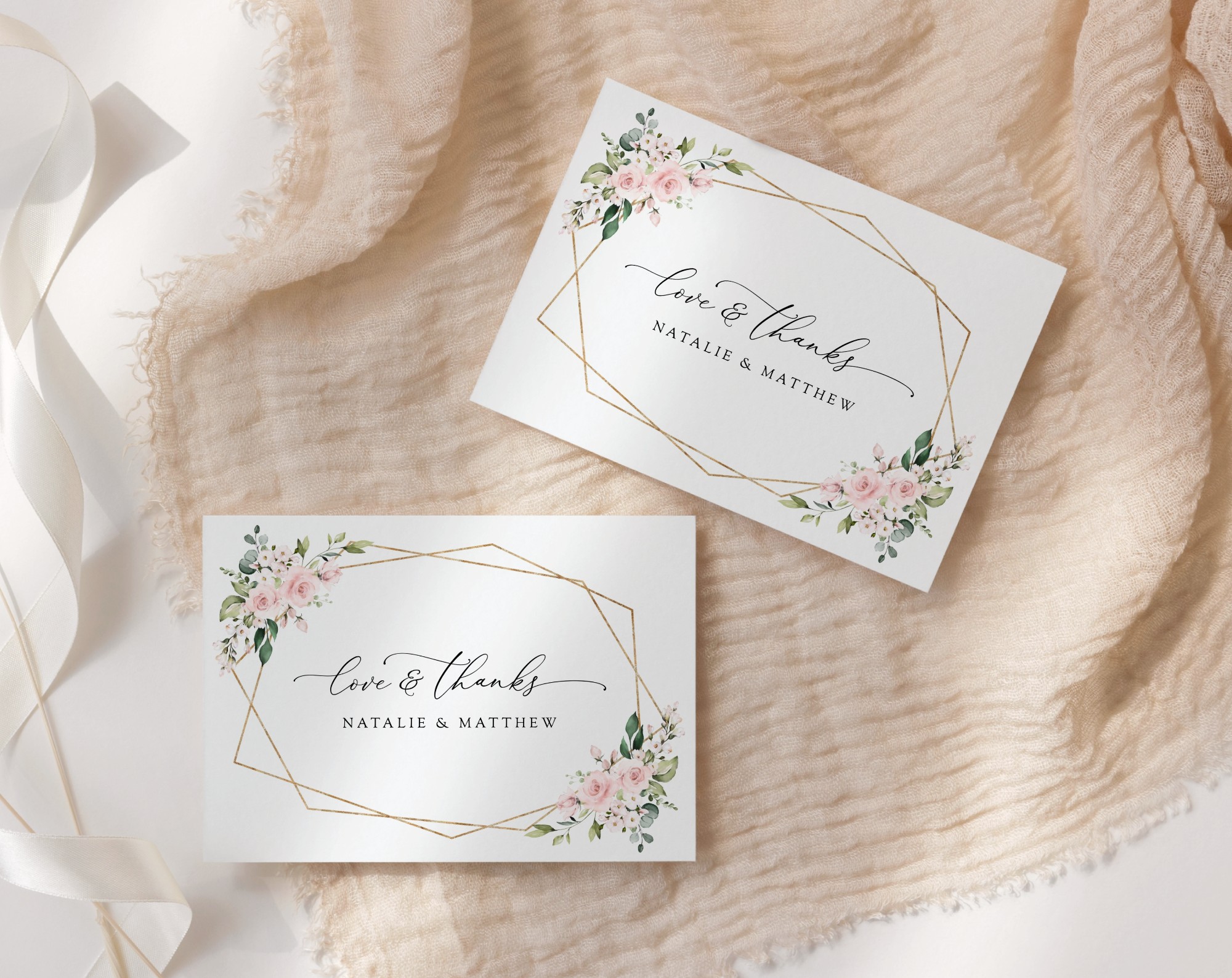 Pink Flowers Thank You Card, Wedding Stationery, Printable File, Edit Yourself, SH48