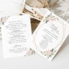 Pink Flowers Wedding Program, Wedding Stationery, Printable File, Edit Yourself, SH48
