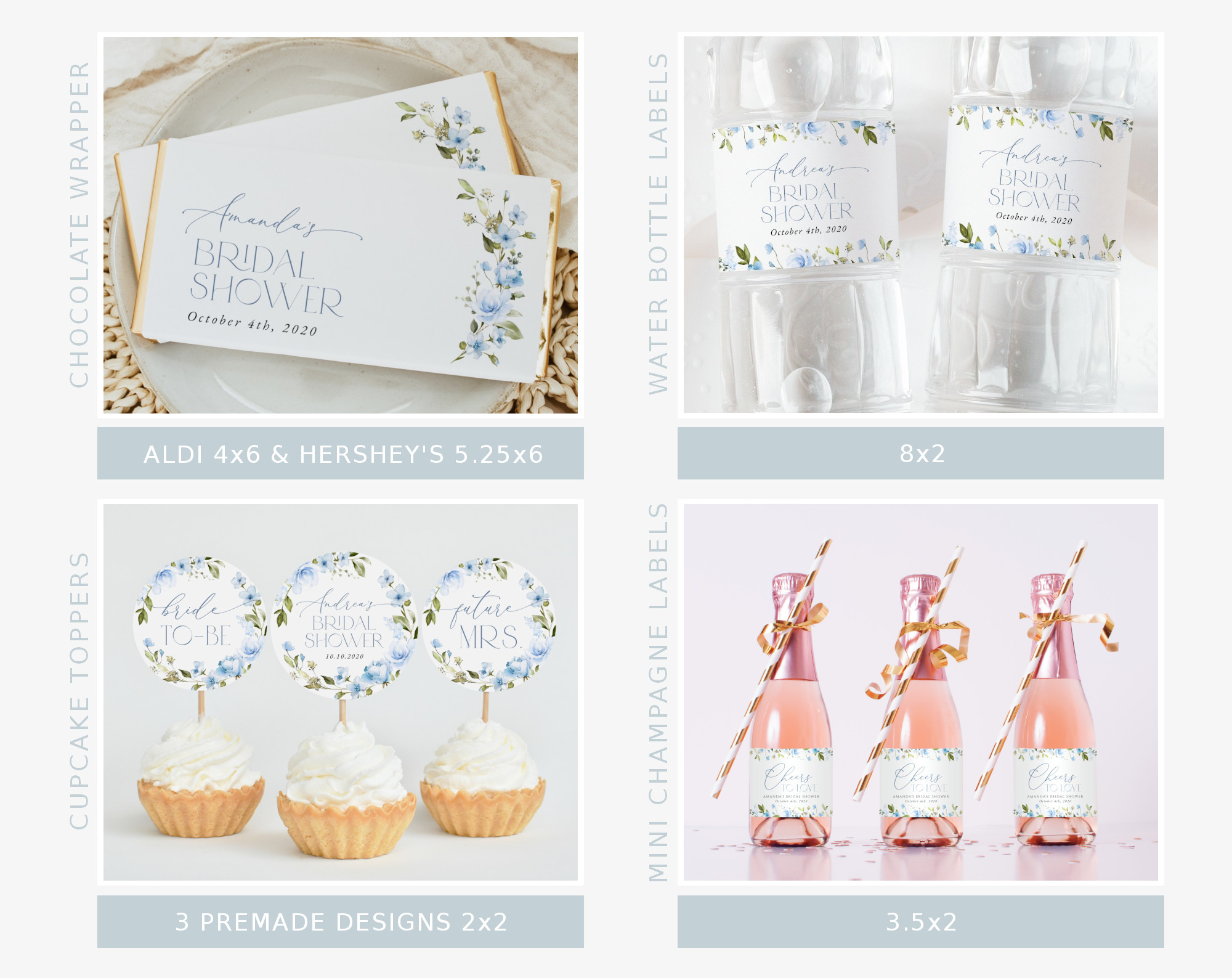 Blue Flowers Bridal Shower Bundle, Printable File, Edit Yourself, SH49 Blue Flowers Bridal Shower Bundle, Printable File, Edit Yourself, SH49