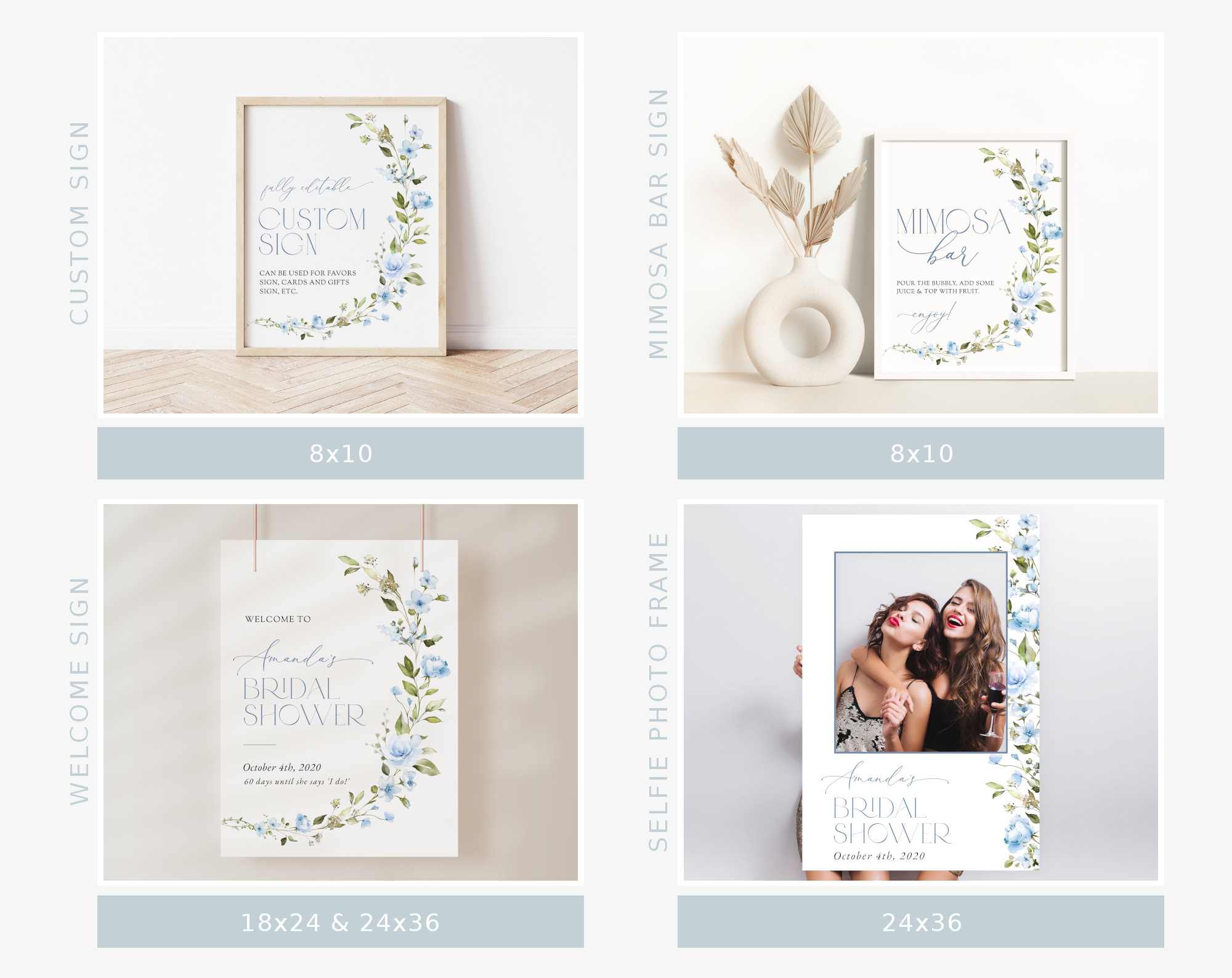 Blue Flowers Bridal Shower Bundle, Printable File, Edit Yourself, SH49 Blue Flowers Bridal Shower Bundle, Printable File, Edit Yourself, SH49