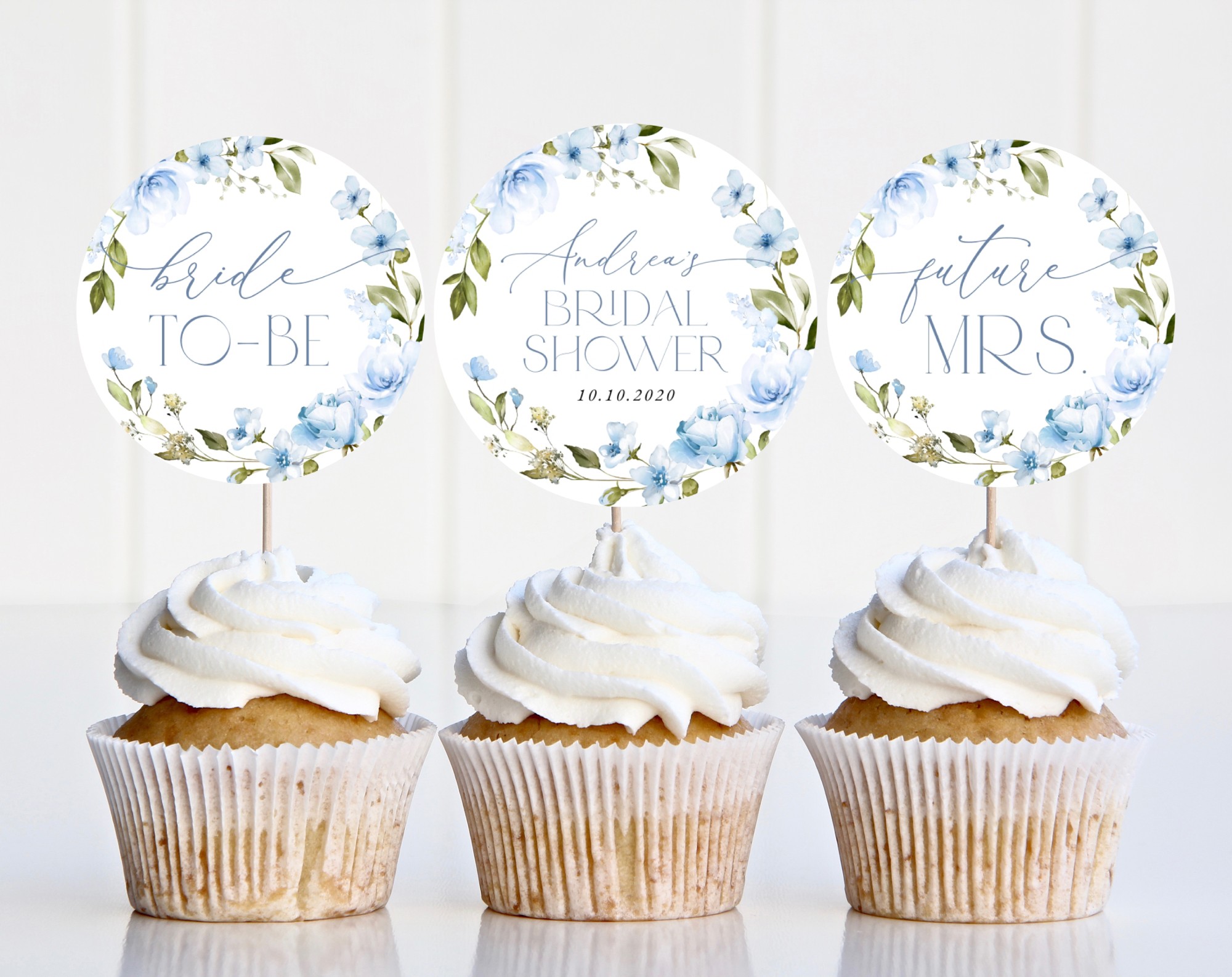 Blue Flowers Cupcake Toppers, Bridal Shower Decoration, Printable File, Edit Yourself, SH49 Blue Flowers Cupcake Toppers, Bridal Shower Decoration, Printable File, Edit Yourself, SH49