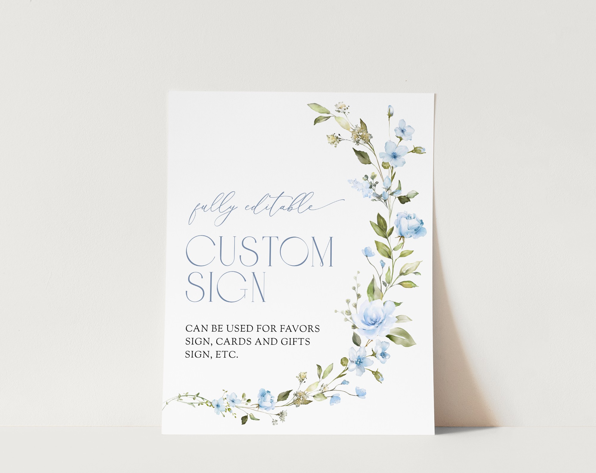 Blue Flowers Custom Sign, Bridal Shower Sign, Printable File, Edit Yourself, SH49