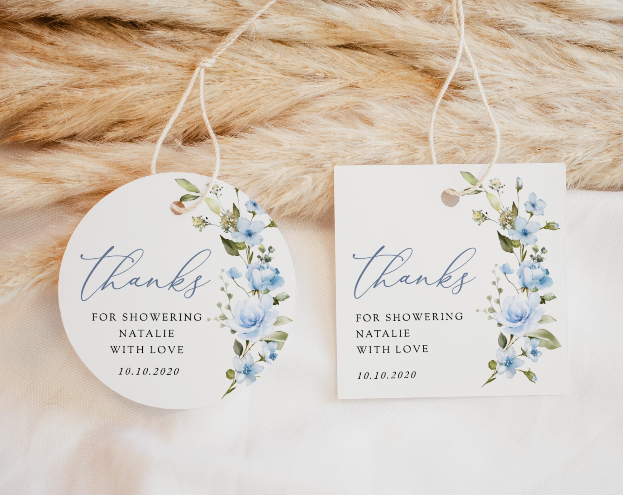 Blue Flowers Favor Tags, Gift Tags, Party Tags, Bridal Shower, Printable File, Edit Yourself, SH49