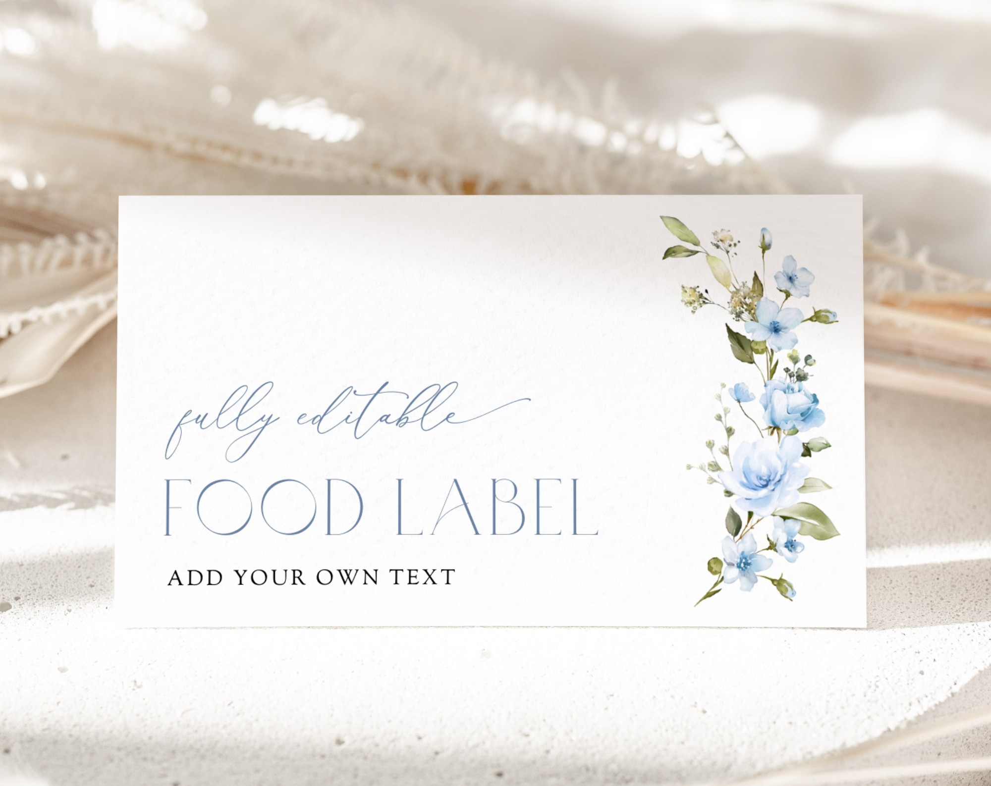 Blue Flowers Food Label, Bridal Shower Decoration, Printable File, Edit Yourself, SH49 Blue Flowers Food Label, Bridal Shower Decoration, Printable File, Edit Yourself, SH49