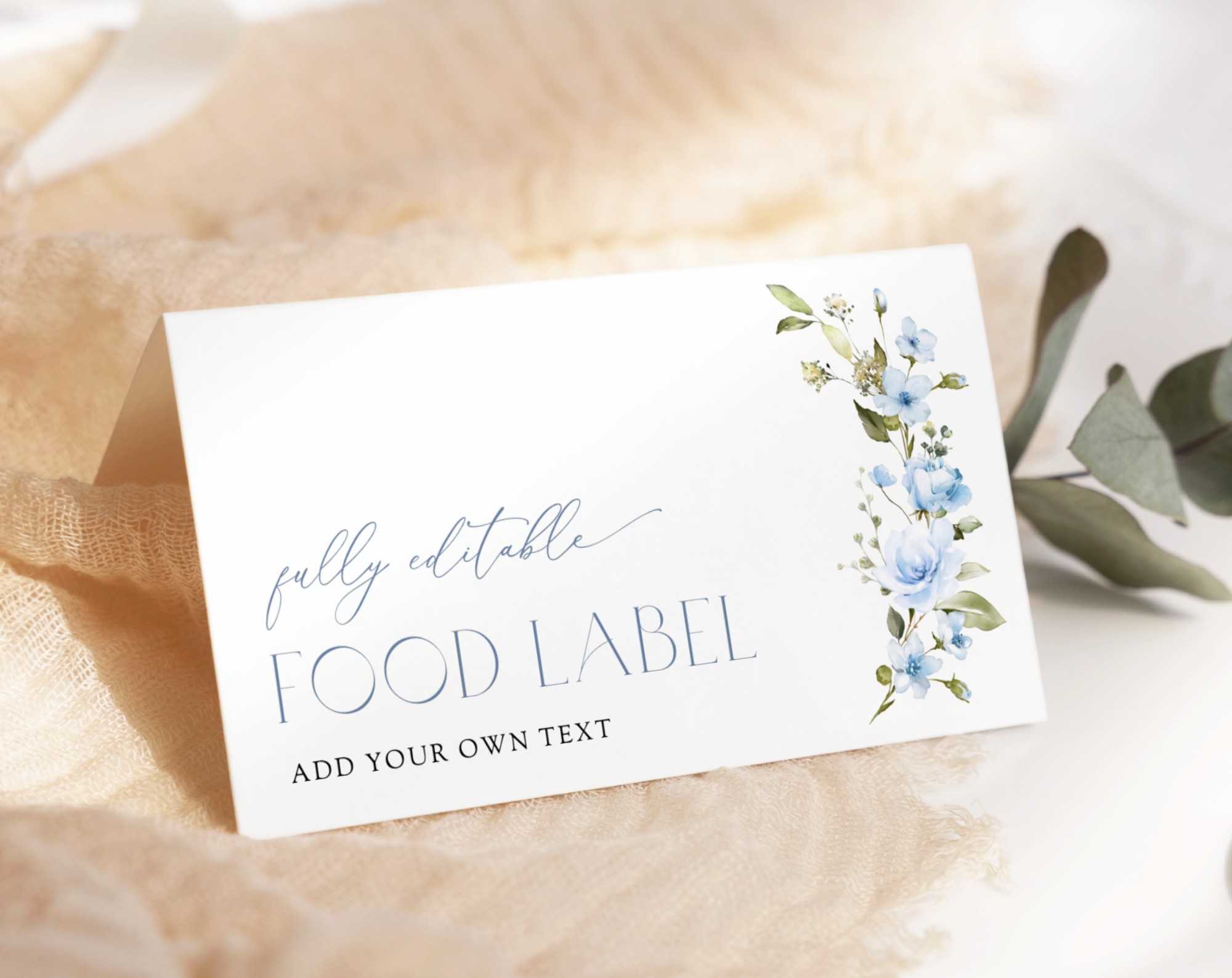 Blue Flowers Food Label, Bridal Shower Decoration, Printable File, Edit Yourself, SH49 Blue Flowers Food Label, Bridal Shower Decoration, Printable File, Edit Yourself, SH49