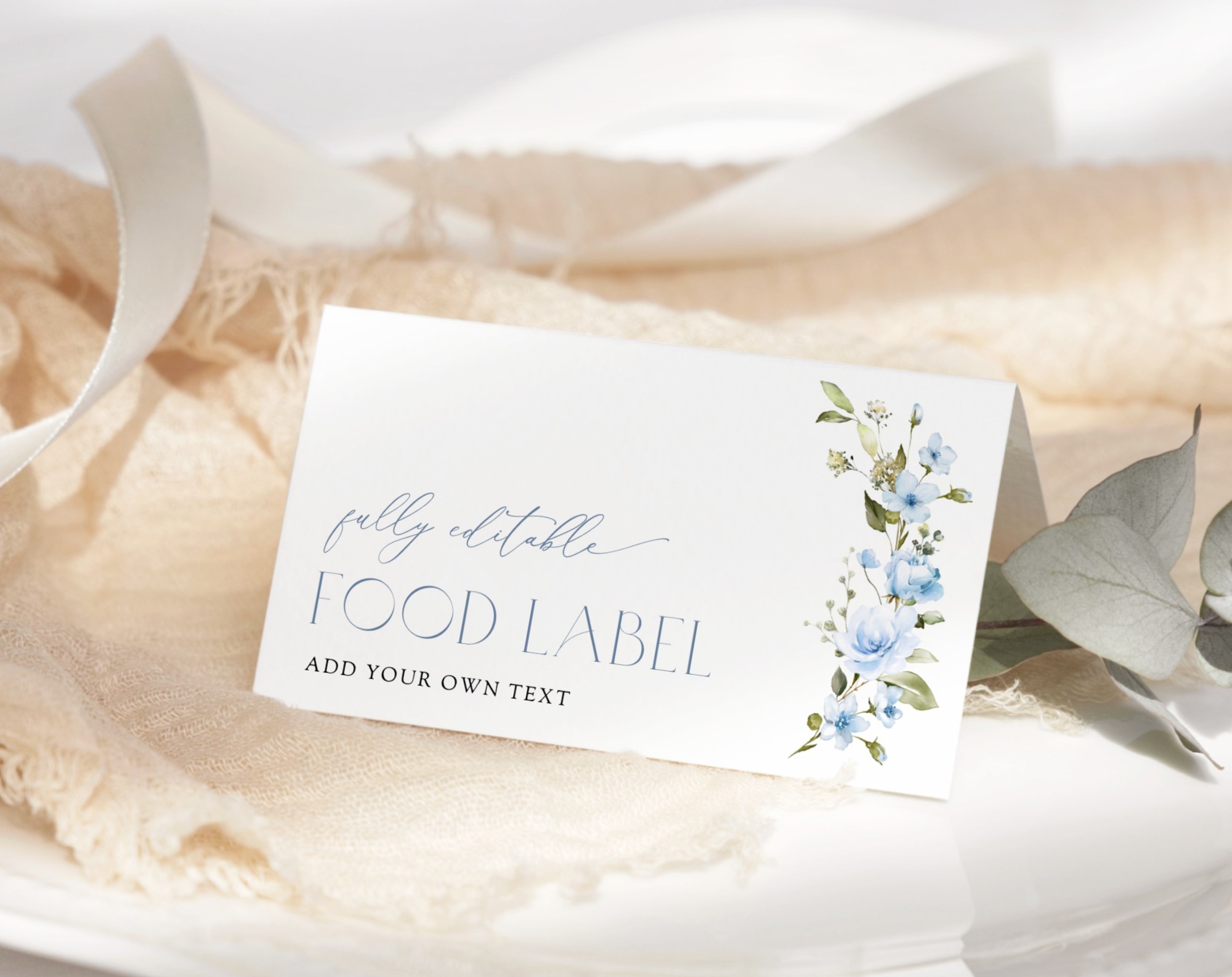 Blue Flowers Food Label, Bridal Shower Decoration, Printable File, Edit Yourself, SH49 Blue Flowers Food Label, Bridal Shower Decoration, Printable File, Edit Yourself, SH49