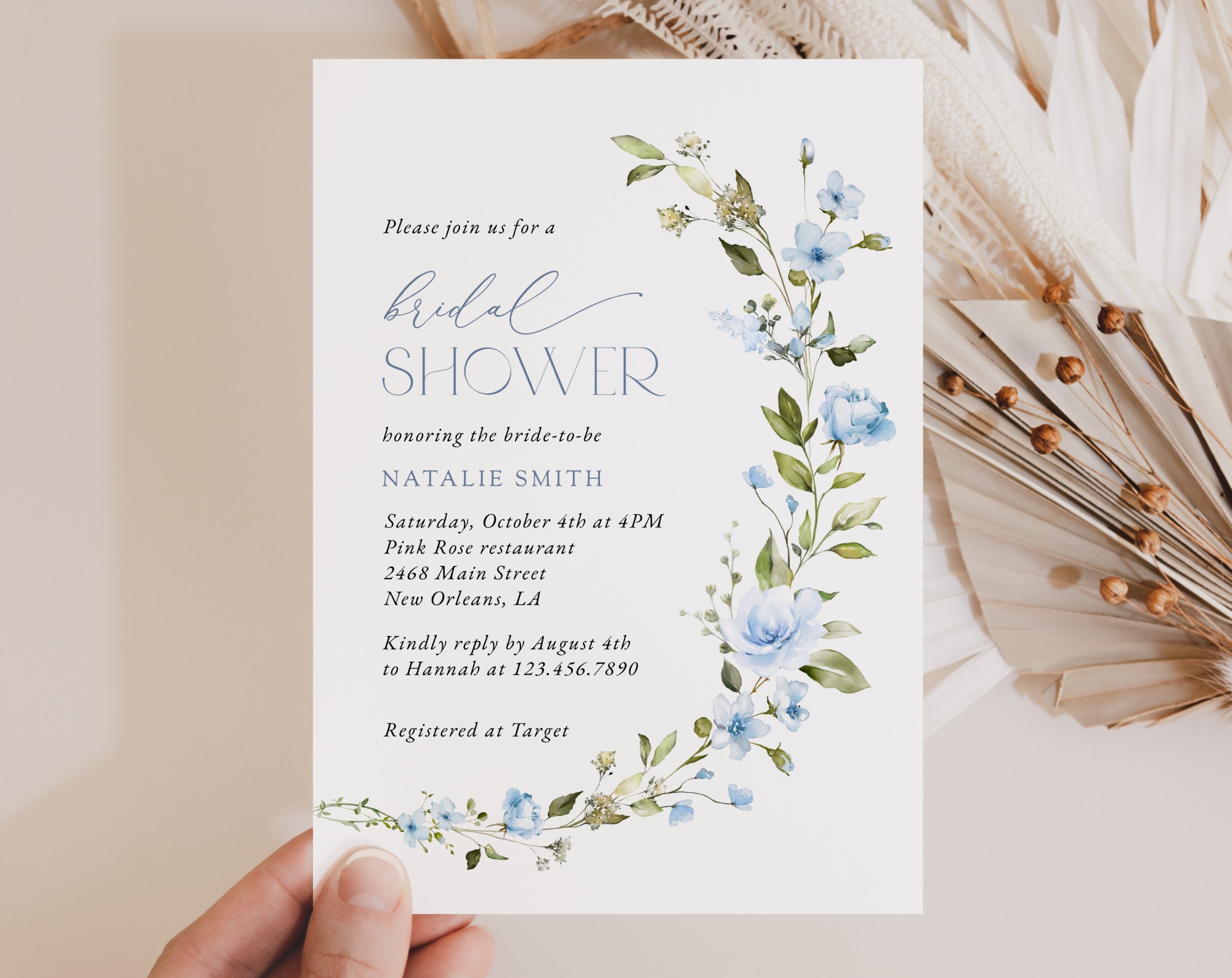 Blue Flowers Bridal Shower Invitation, Bridal Stationery, Printable File, Edit Yourself, SH49 Blue Flowers Bridal Shower Invitation, Bridal Stationery, Printable File, Edit Yourself, SH49