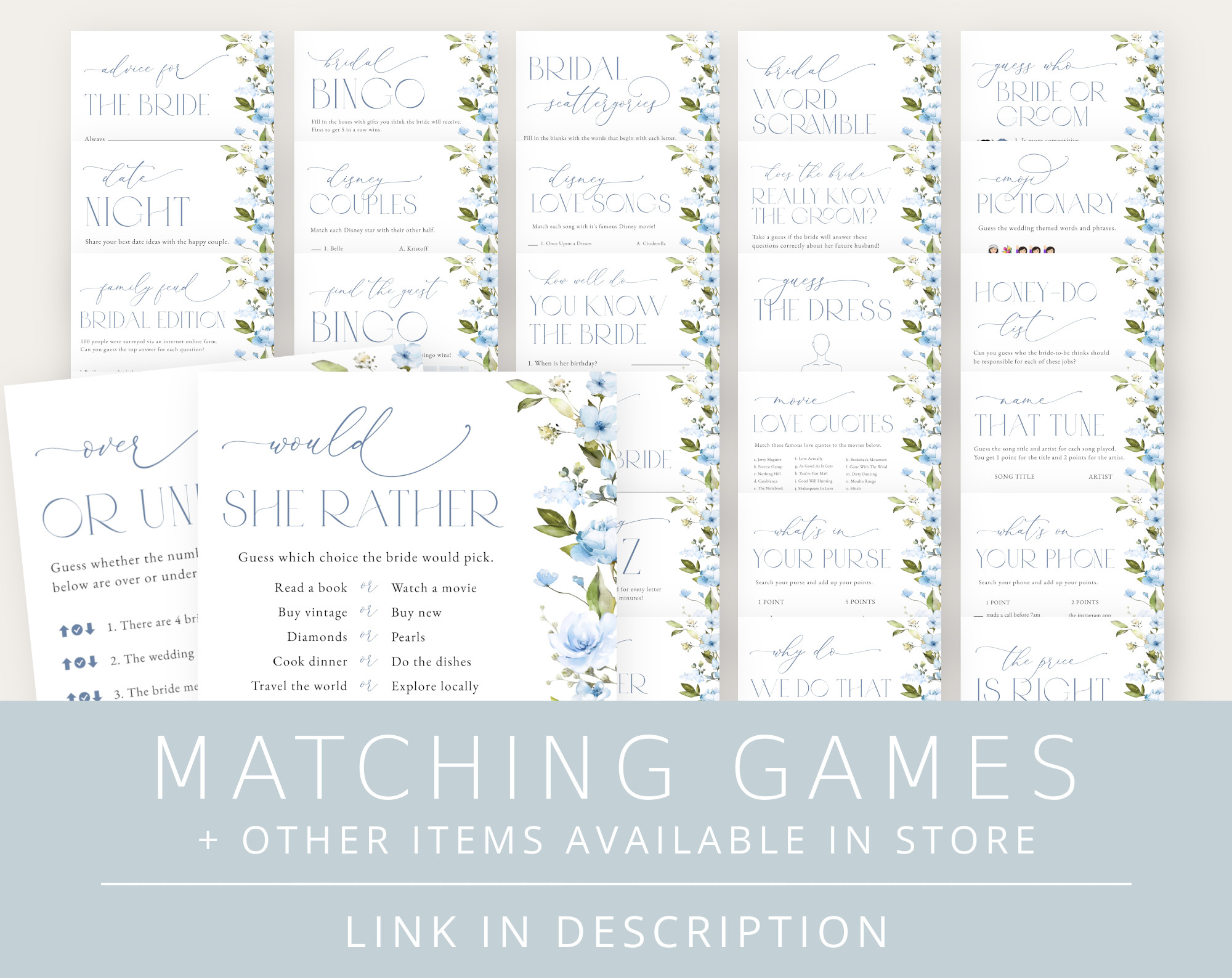 Blue Flowers Bridal Shower Games Bundle, Set of 30 Games, Printable File, Edit Yourself, SH49 Blue Flowers Bridal Shower Games Bundle, Set of 30 Games, Printable File, Edit Yourself, SH49