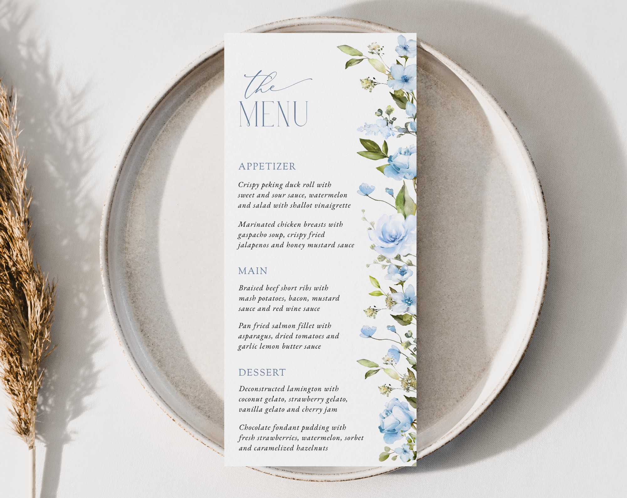 Blue Flowers Menu, Bridal Shower Stationery, Printable File, Edit Yourself, SH49 Blue Flowers Menu, Bridal Shower Stationery, Printable File, Edit Yourself, SH49