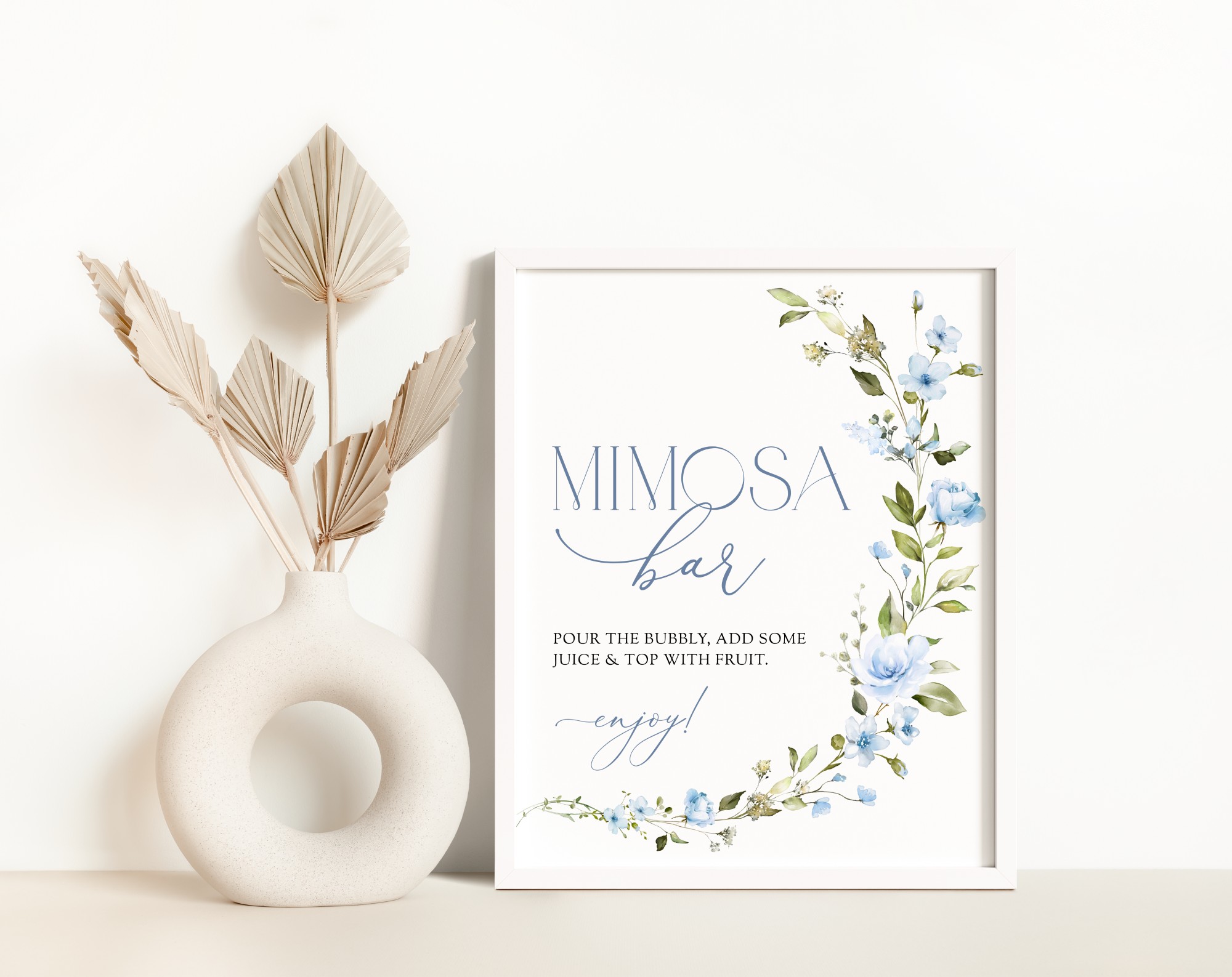 Blue Flowers Mimosa Bar Sign, Bridal Shower Sign, Printable File, Edit Yourself, SH49