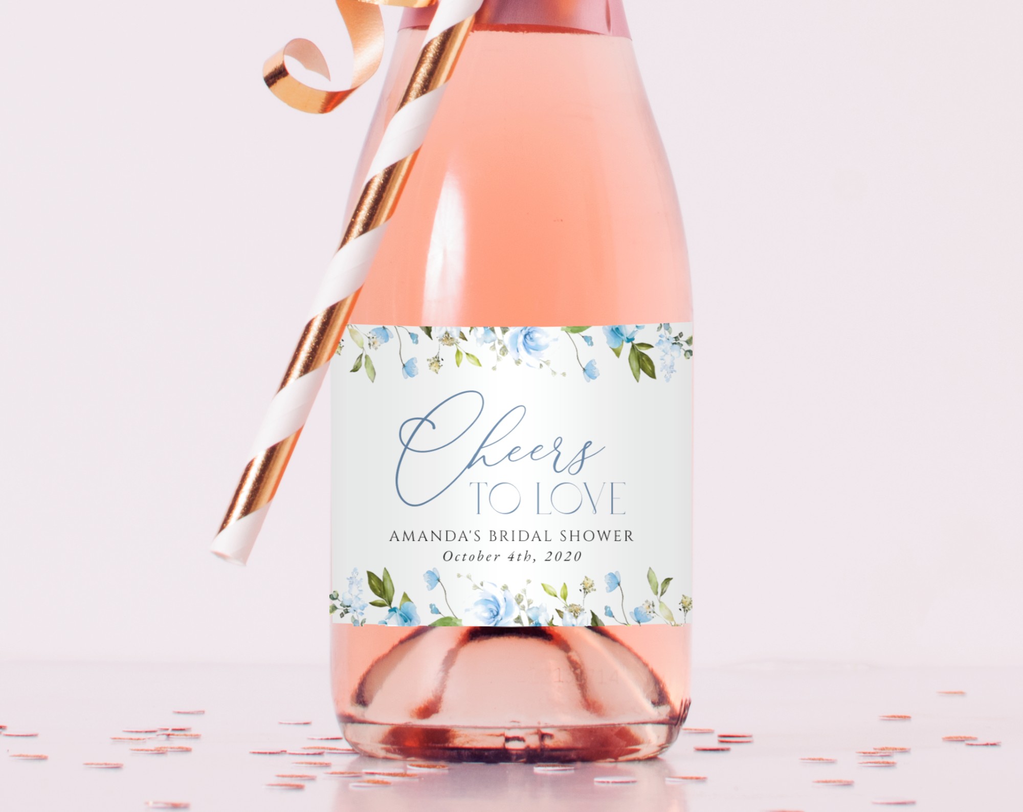 Blue Flowers Mini Champagne Labels, Bridal Shower Decoration, Printable File, Edit Yourself, SH49 Blue Flowers Mini Champagne Labels, Bridal Shower Decoration, Printable File, Edit Yourself, SH49