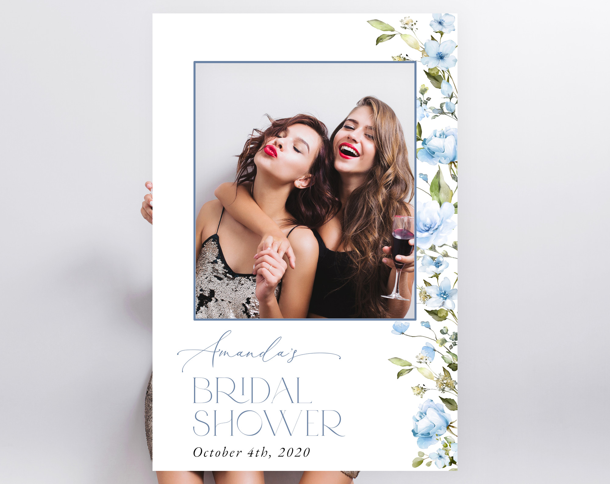 Blue Flowers Photo Booth Frame, Bridal Shower Photo Prop, Printable File, Edit Yourself, SH49 Blue Flowers Photo Booth Frame, Bridal Shower Photo Prop, Printable File, Edit Yourself, SH49