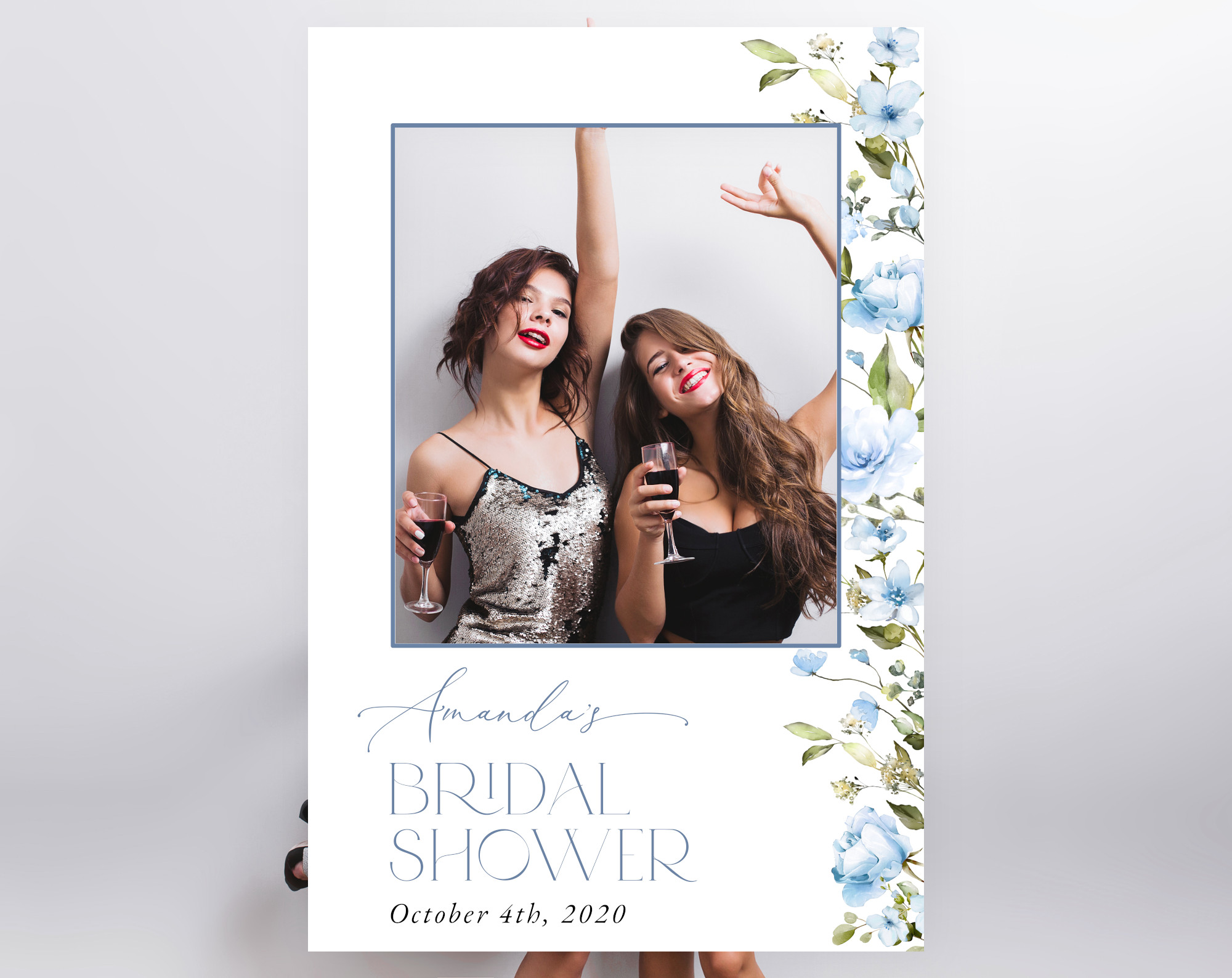 Blue Flowers Photo Booth Frame, Bridal Shower Photo Prop, Printable File, Edit Yourself, SH49 Blue Flowers Photo Booth Frame, Bridal Shower Photo Prop, Printable File, Edit Yourself, SH49