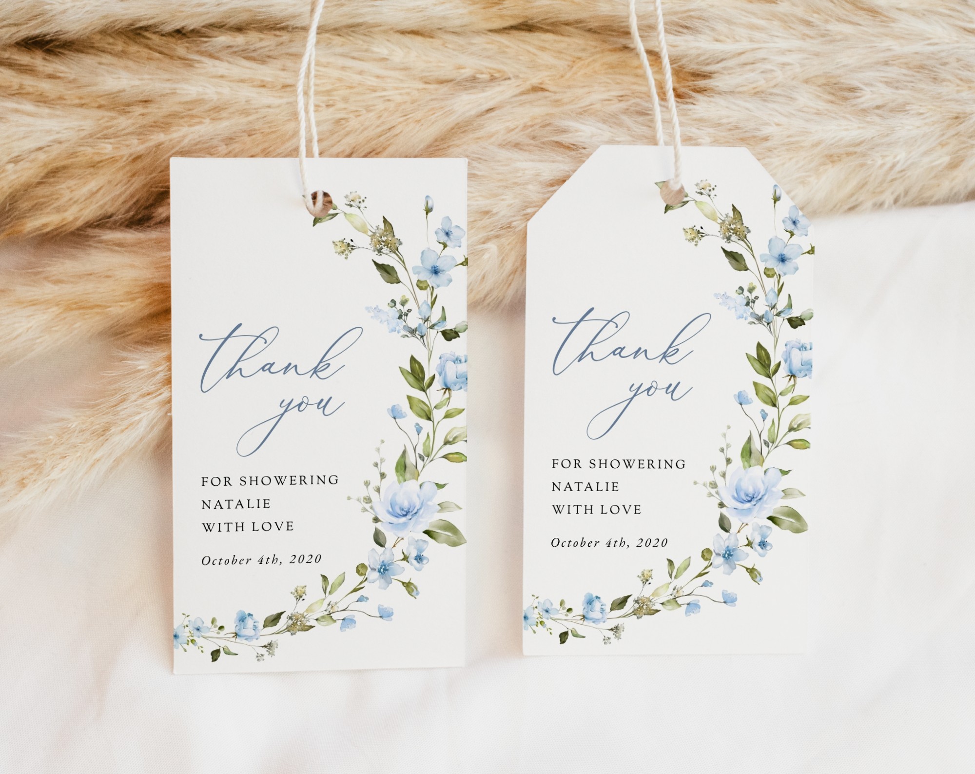 Blue Flowers Favor Tags, Gift Tags, Party Tags, Bridal Shower, Printable File, Edit Yourself, SH49