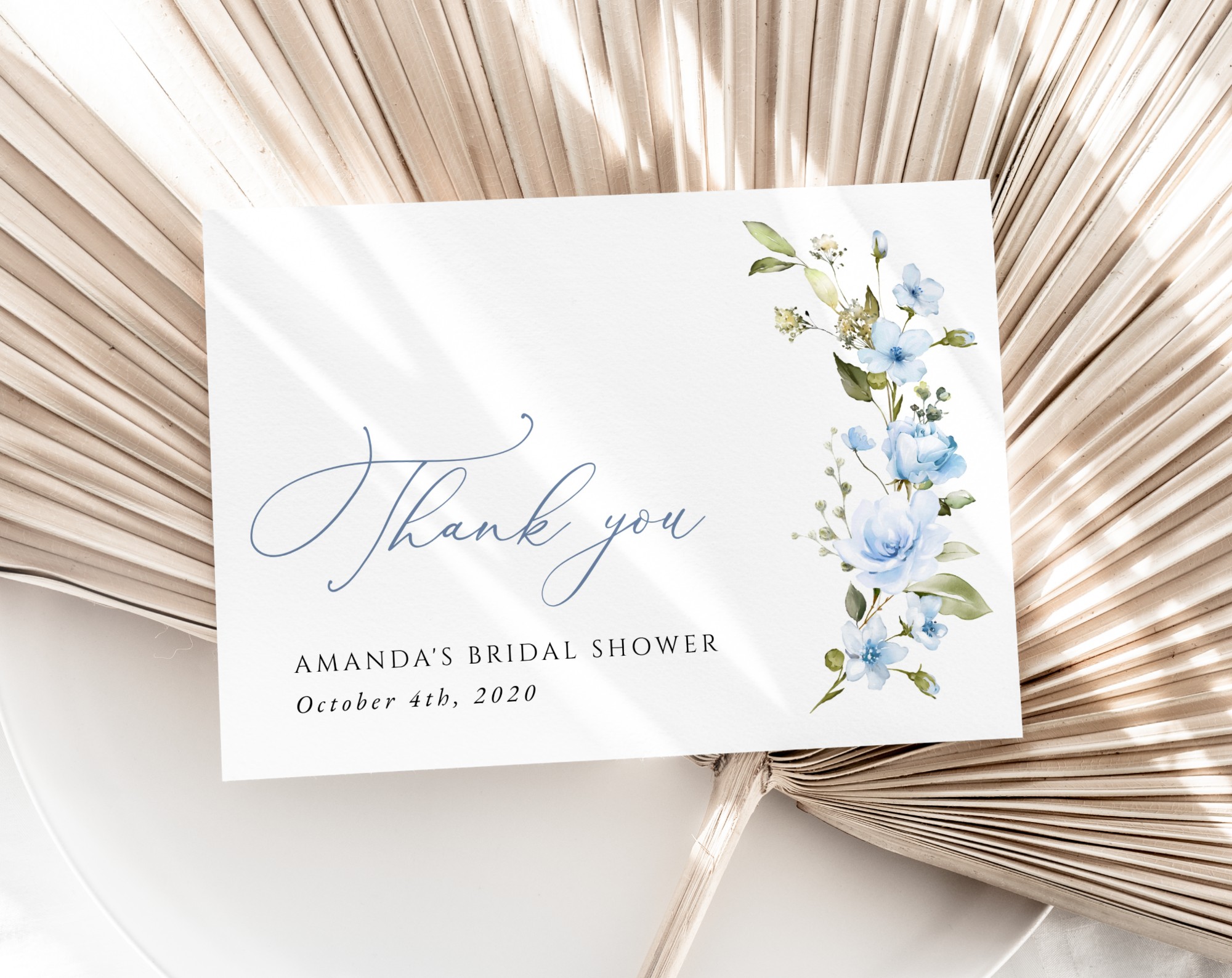 Blue Flowers Thank You Card, Bridal Shower Stationery, Printable File, Edit Yourself, SH49 Blue Flowers Thank You Card, Bridal Shower Stationery, Printable File, Edit Yourself, SH49