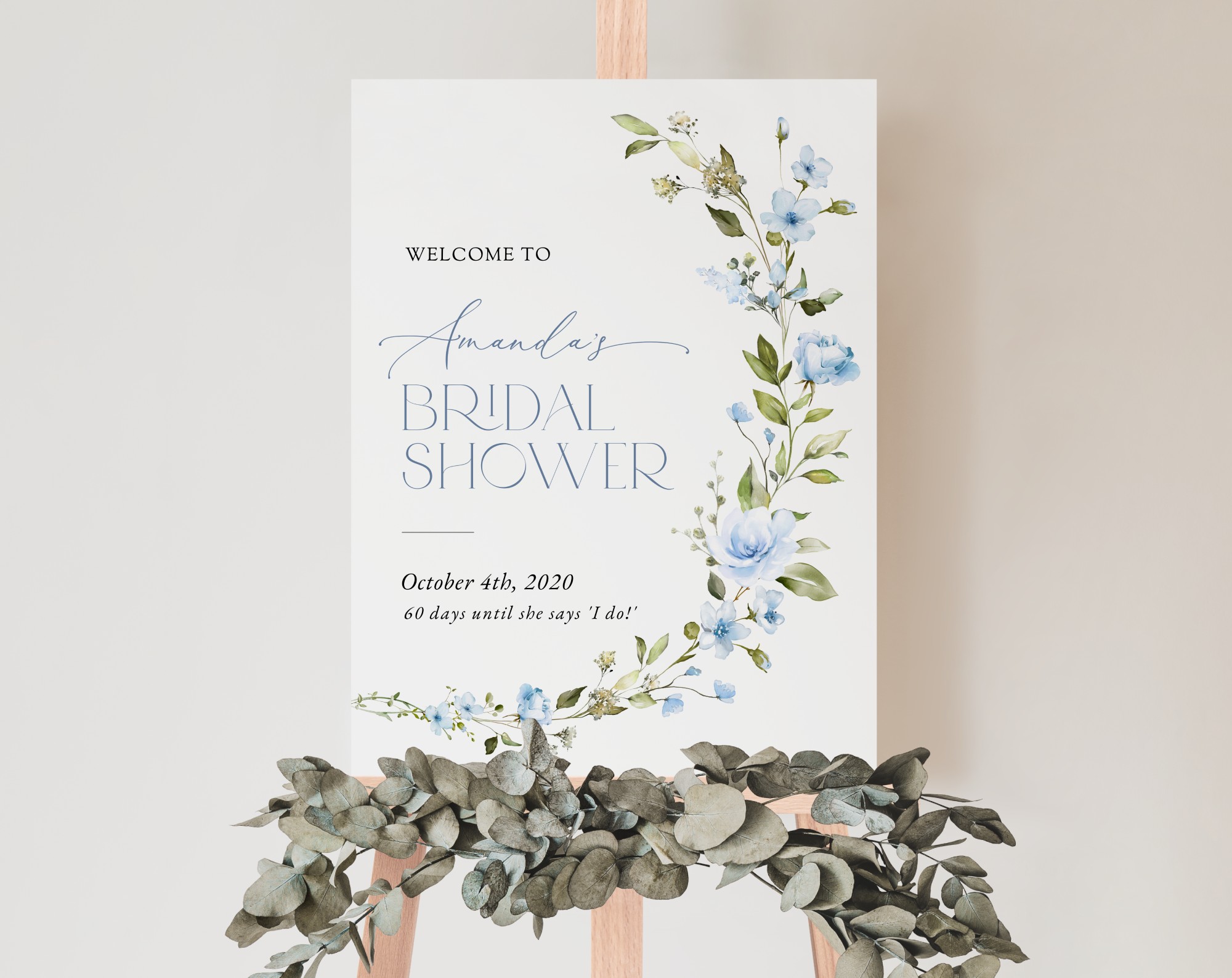 Blue Flowers Welcome Sign, Bridal Shower Sign, Printable File, Edit Yourself, SH49 Blue Flowers Welcome Sign, Bridal Shower Sign, Printable File, Edit Yourself, SH49