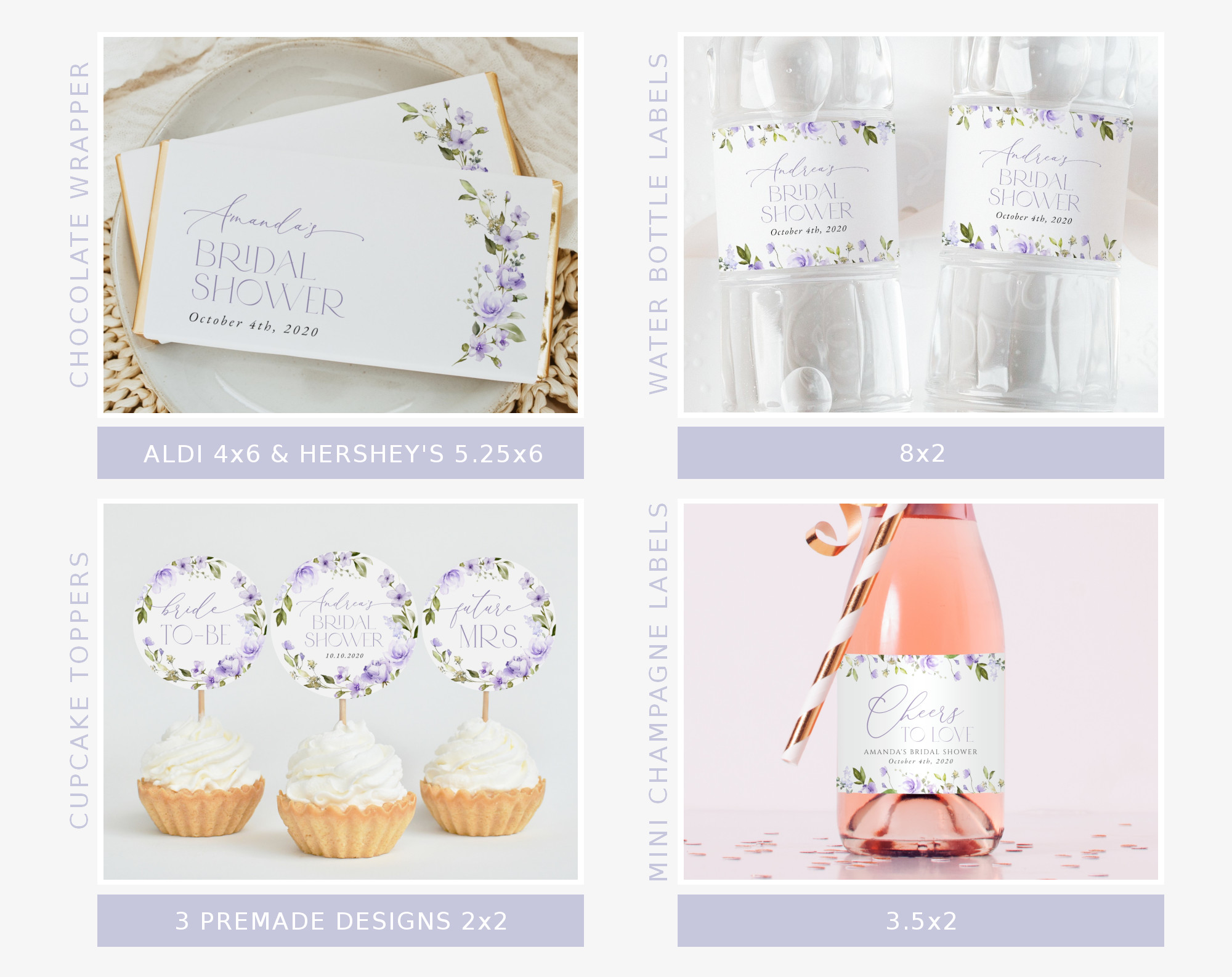 Purple Flowers Bridal Shower Bundle, Printable File, Edit Yourself, SH50 Purple Flowers Bridal Shower Bundle, Printable File, Edit Yourself, SH50