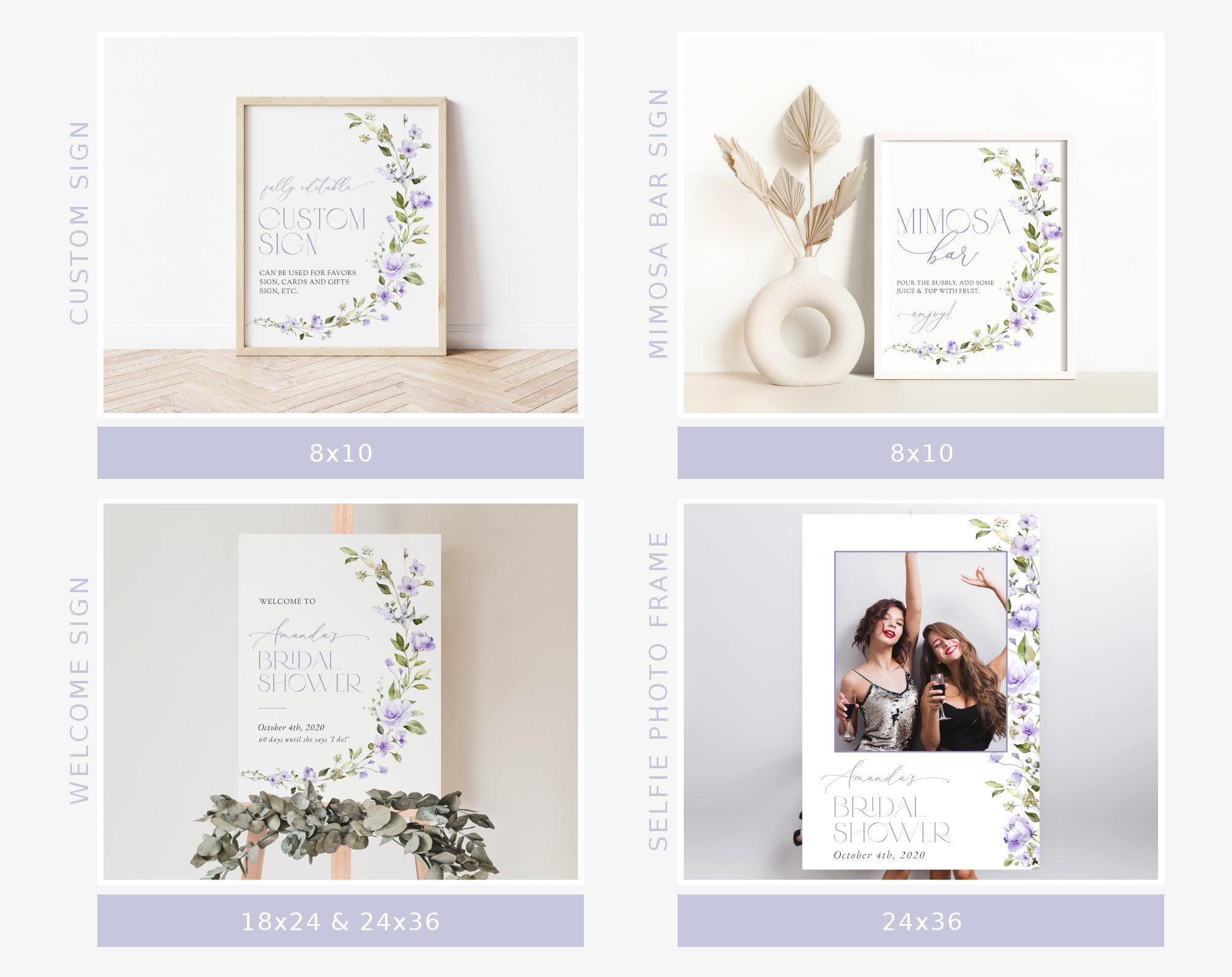 Purple Flowers Bridal Shower Bundle, Printable File, Edit Yourself, SH50 Purple Flowers Bridal Shower Bundle, Printable File, Edit Yourself, SH50