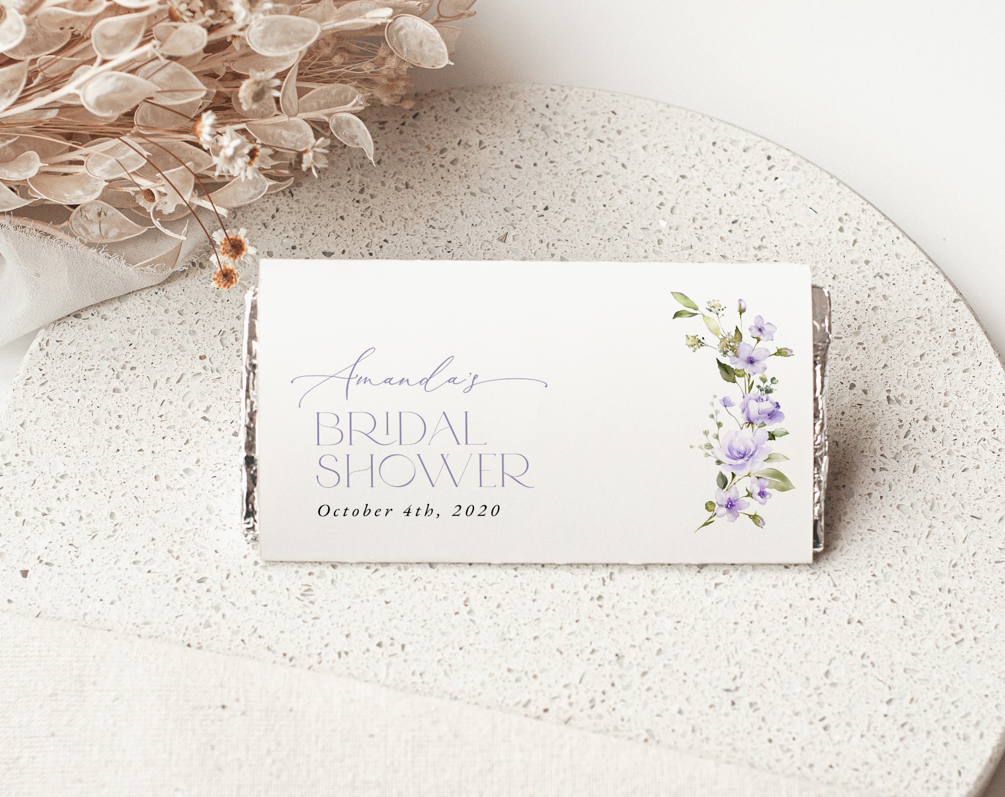 Purple Flowers Chocolate Bar Wrapper, Candy Bar Wrapper, Bridal Shower, Printable File, Edit Yourself, SH50 Purple Flowers Chocolate Bar Wrapper, Candy Bar Wrapper, Bridal Shower, Printable File, Edit Yourself, SH50